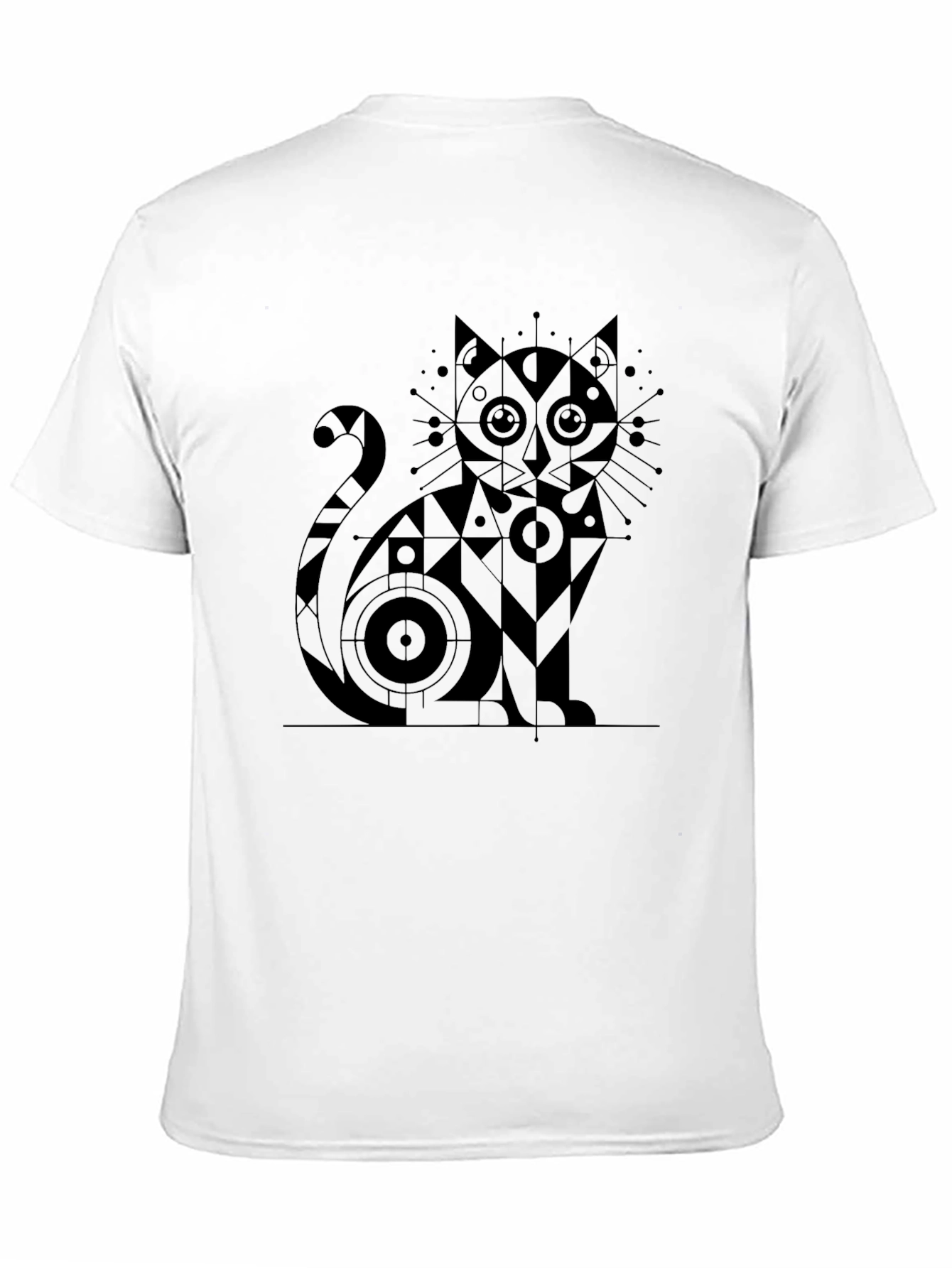 Black Abstract Geometric Cat Graphic Tee view 11