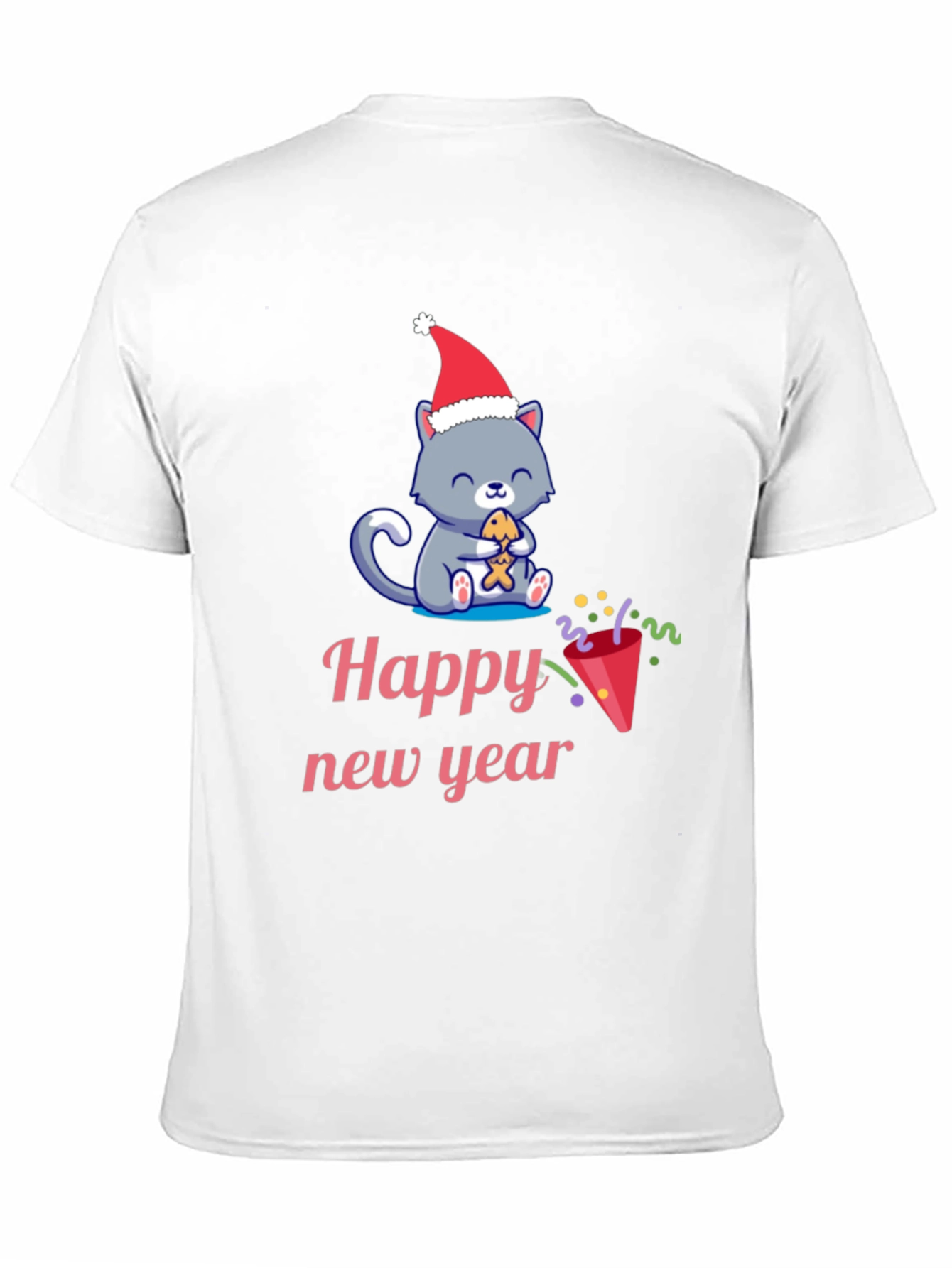 Black Festive Happy New Year Cat T-Shirt view 11