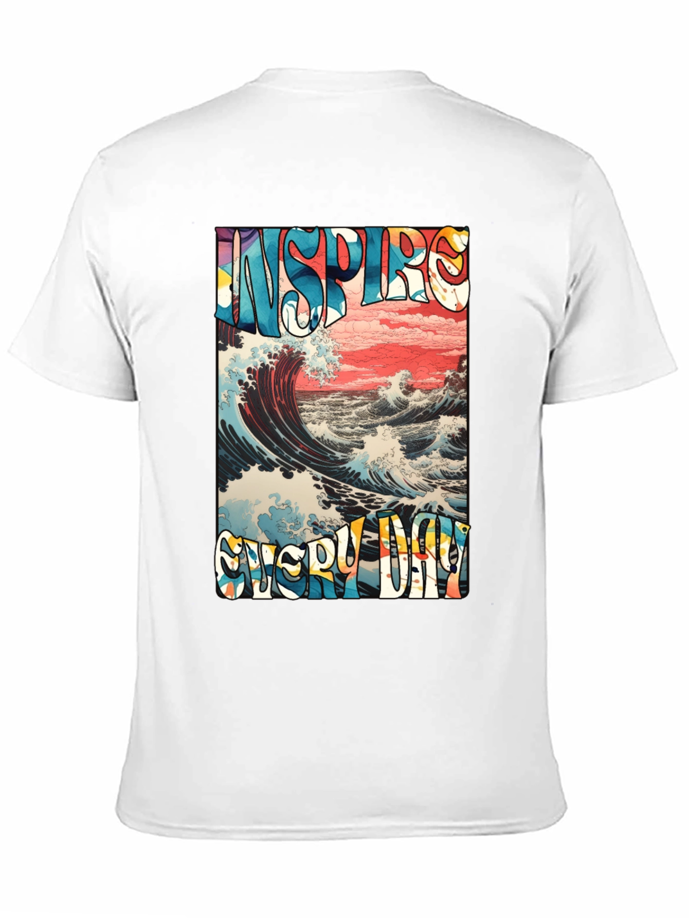 Black Inspire Every Day Graphic T-Shirt - Ocean Wave Design view 11