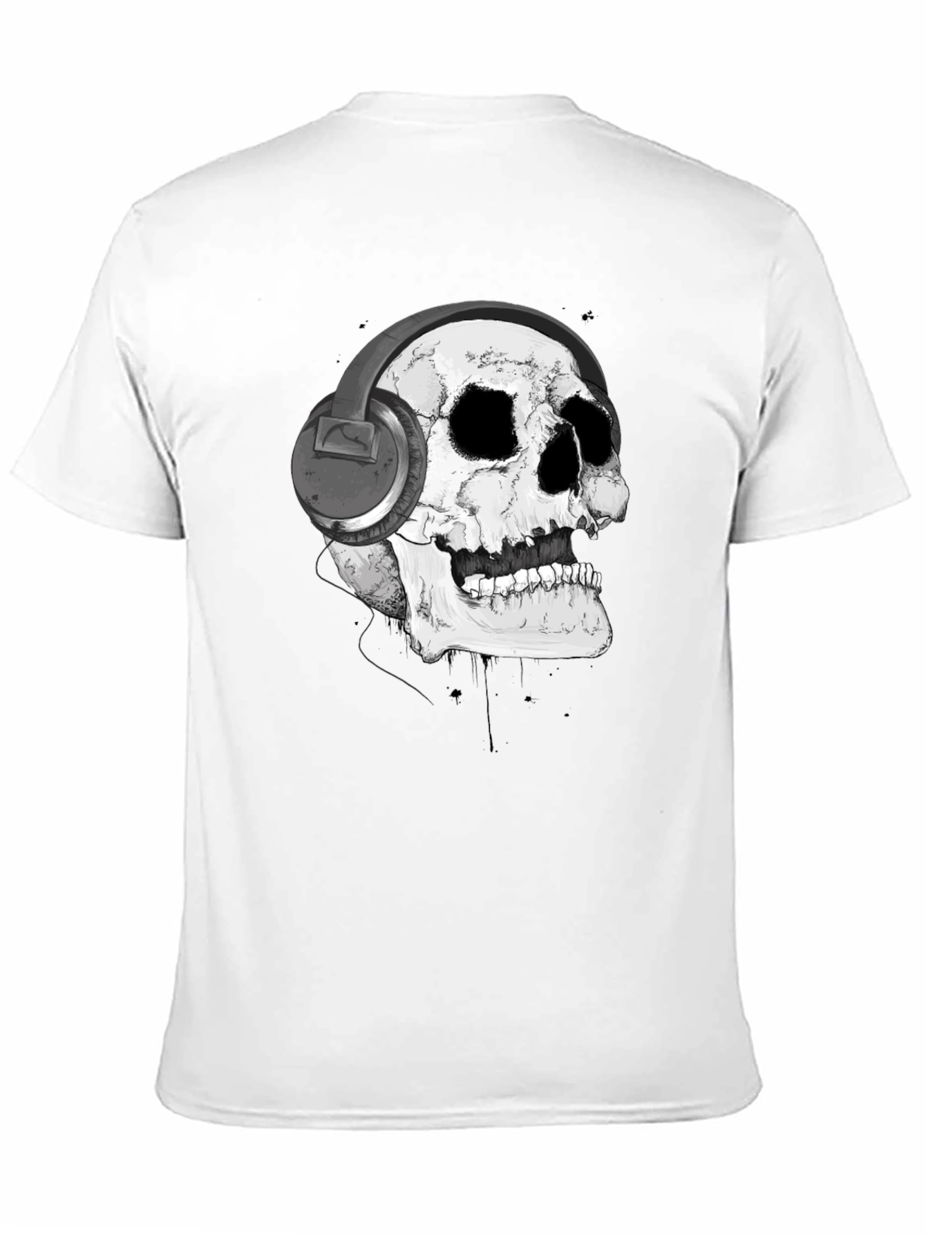 Black Skull with Headphones Graphic T-Shirt view 11