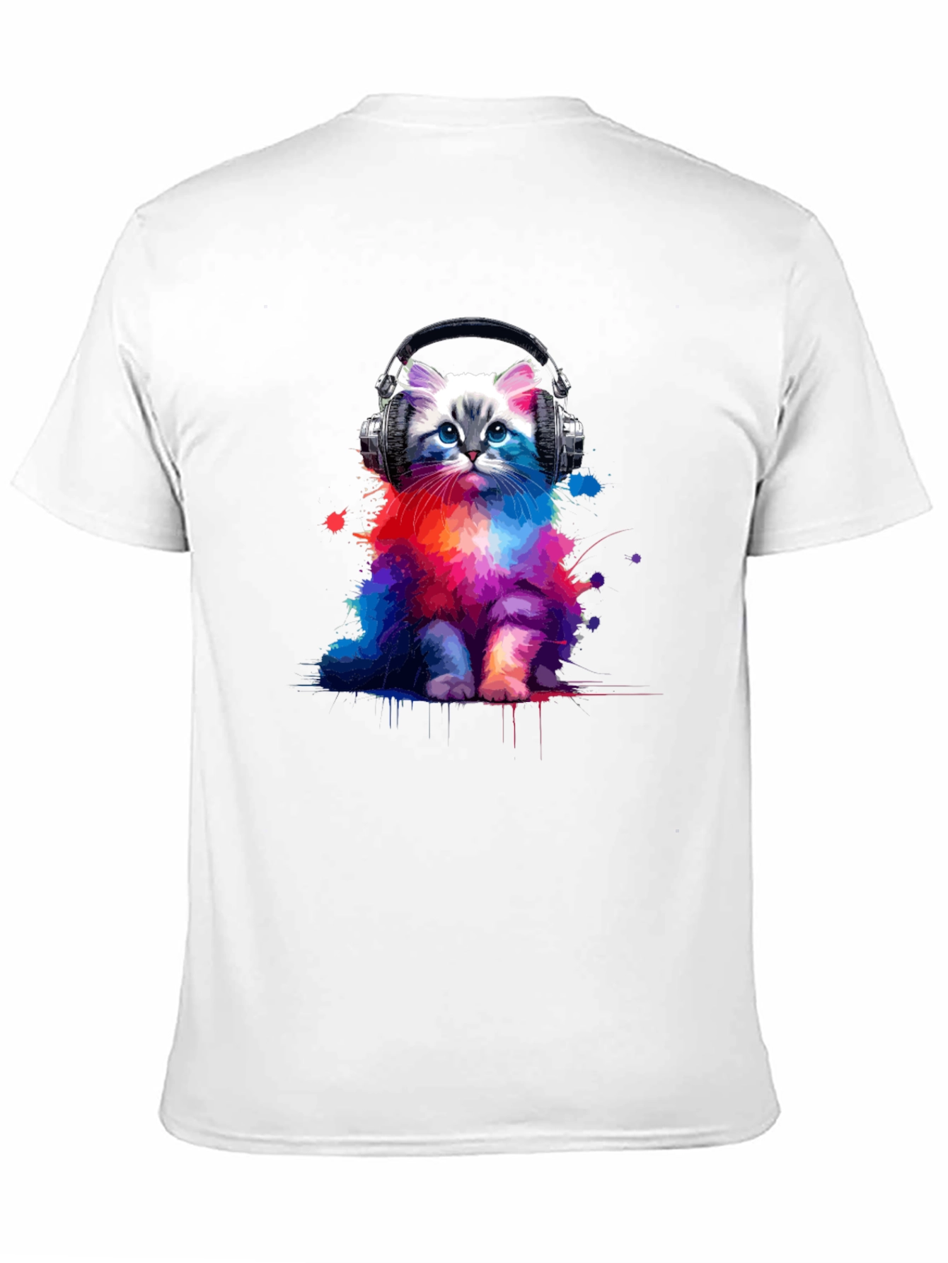 Black Colorful Cat Headphones Graphic Tee view 11