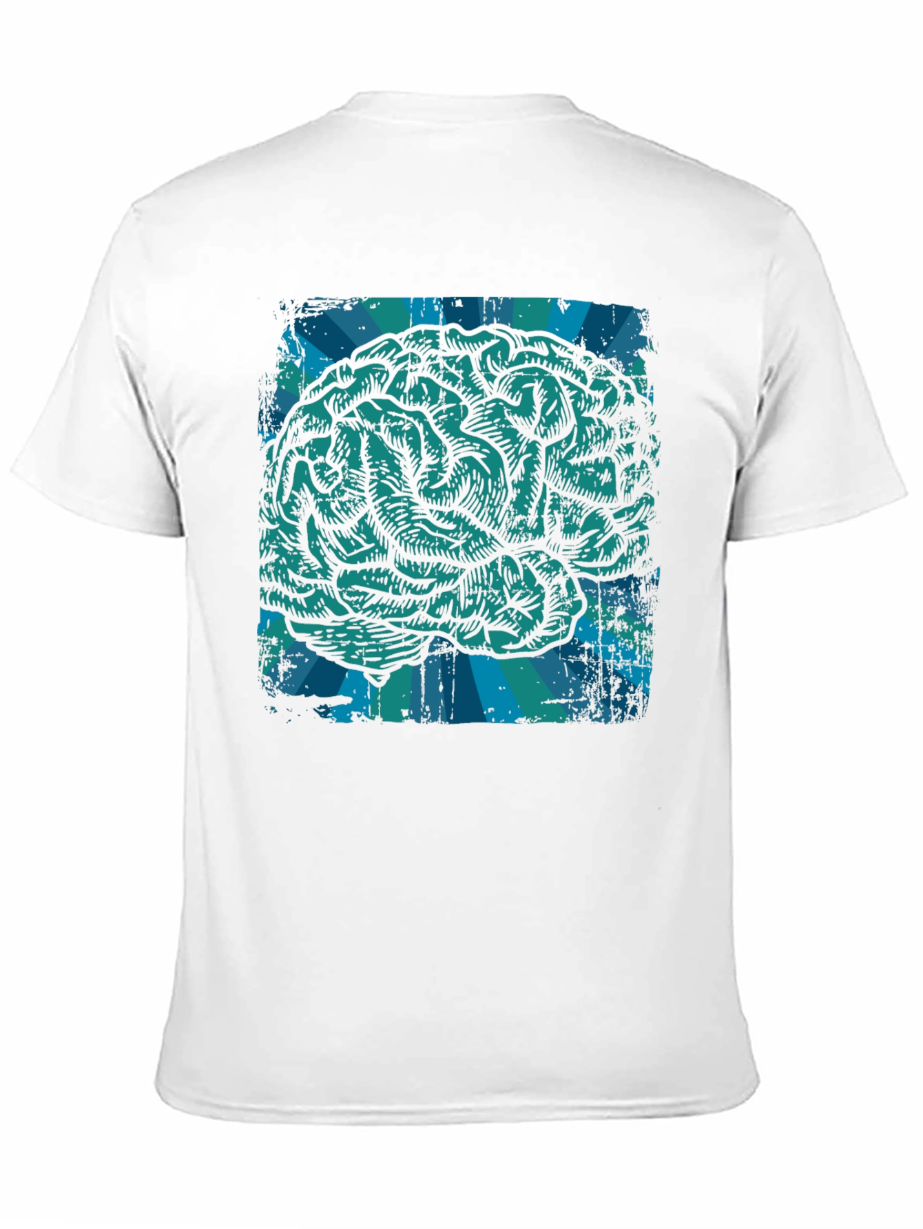 Black Brain Graphic T-Shirt - Teal Illustration on Black Cotton Tee view 11