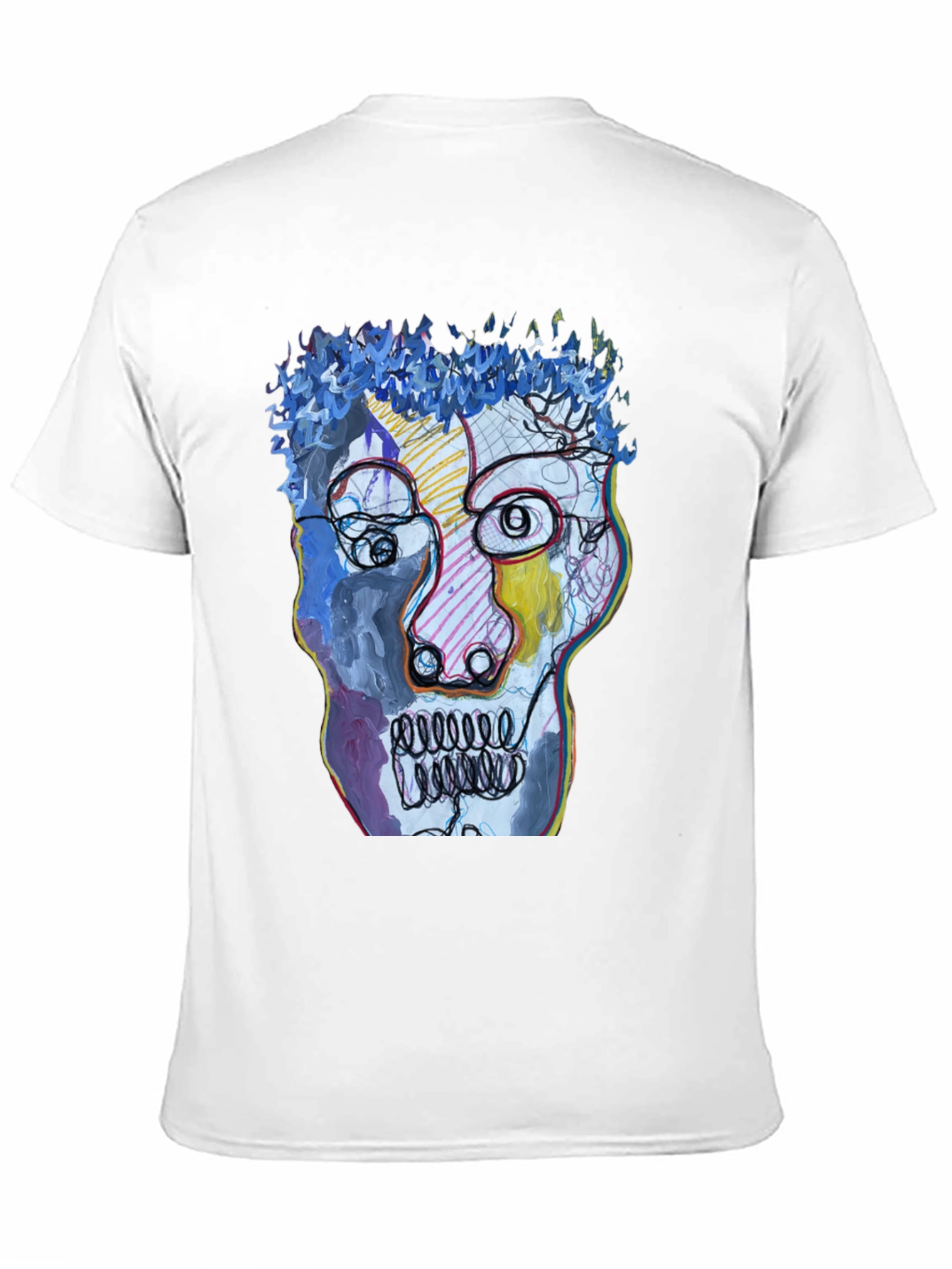 Black Abstract Art Face Graphic Tee - Black Cotton T-Shirt view 11