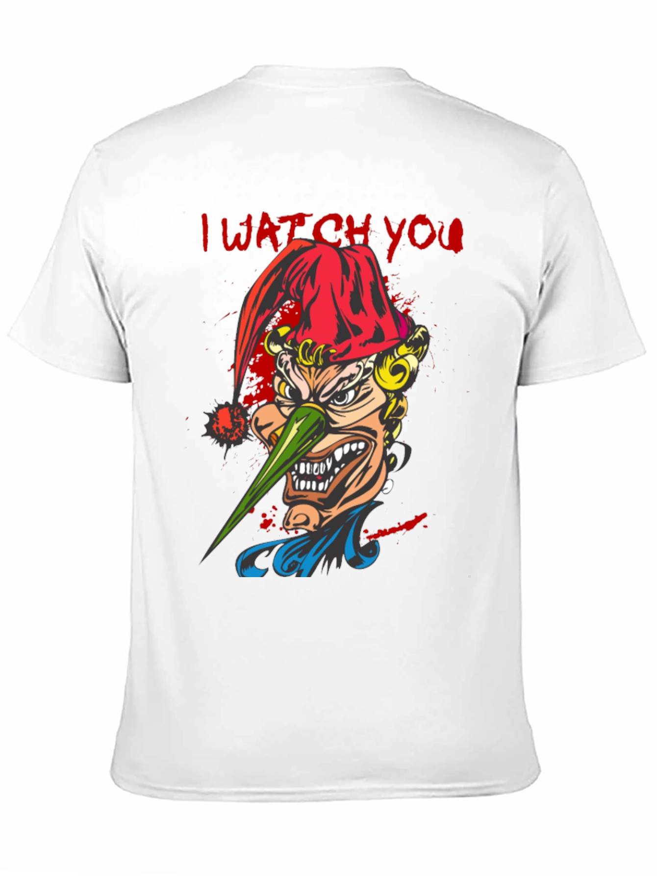 Black Men's "I Watch You" Graphic Tee - Spooky Clown Design view 11