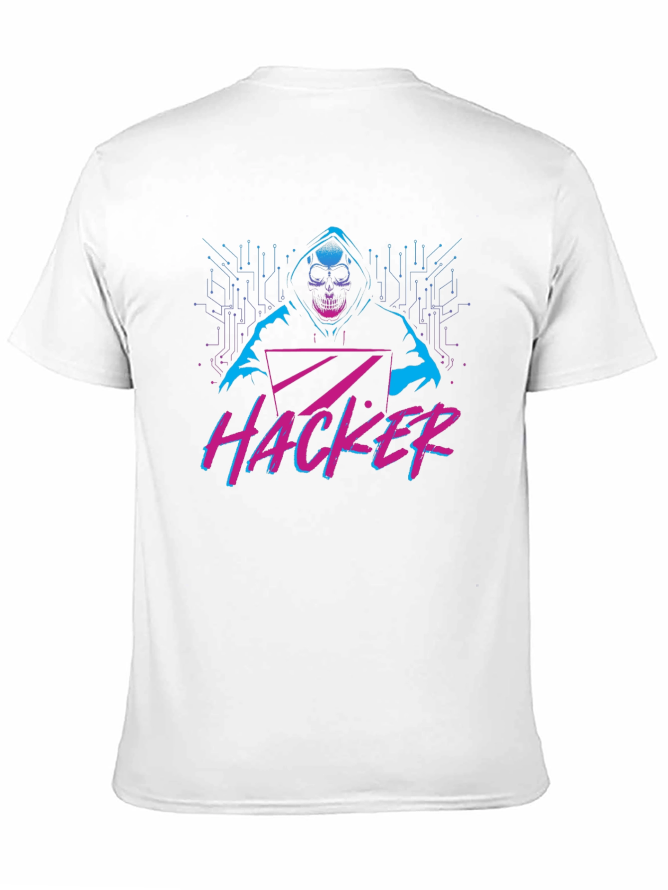 Black Hacker Graphic T-Shirt - Skull & Laptop Design view 11