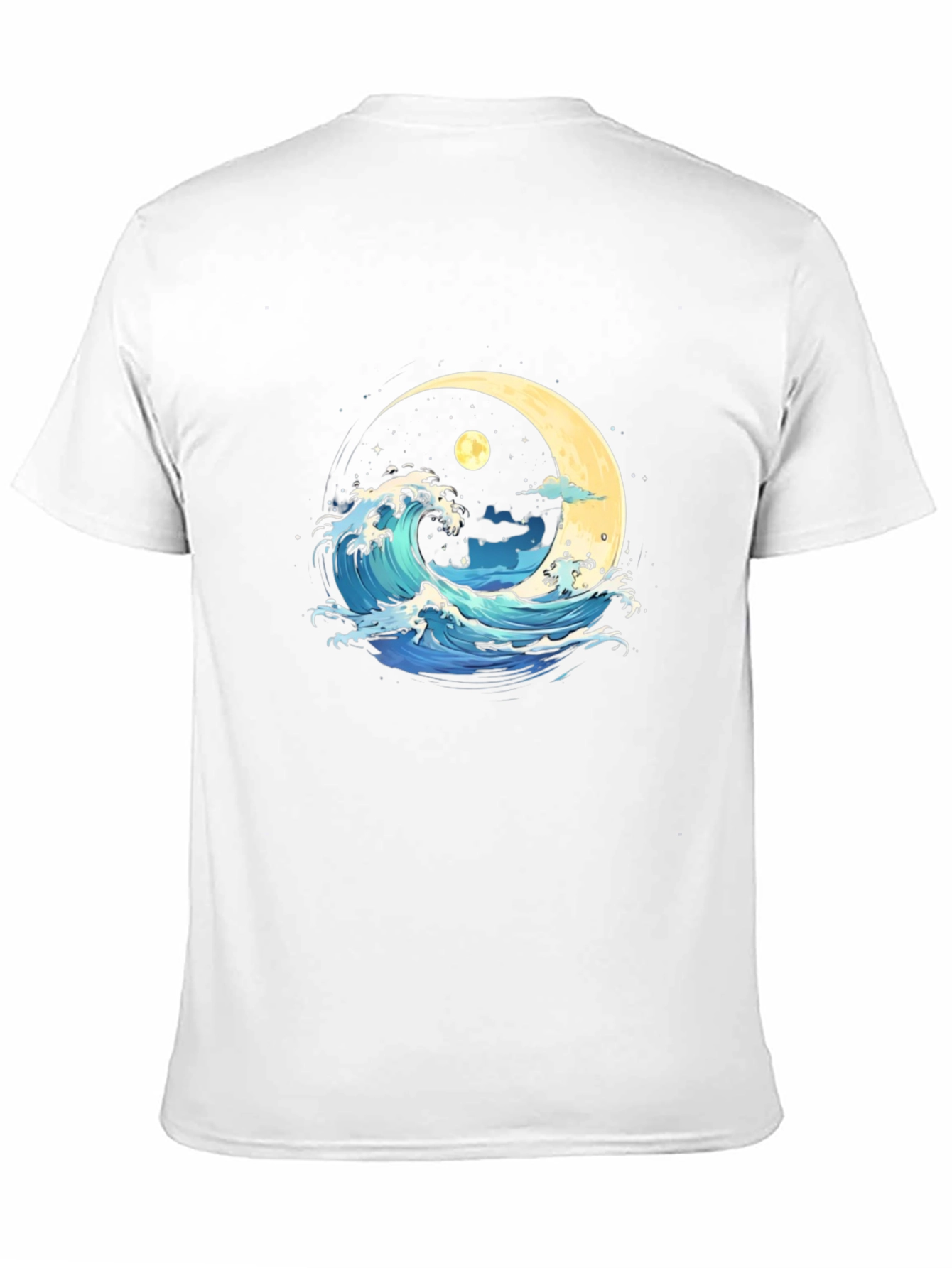 Black Ocean Wave Moon Graphic Black T-Shirt view 11