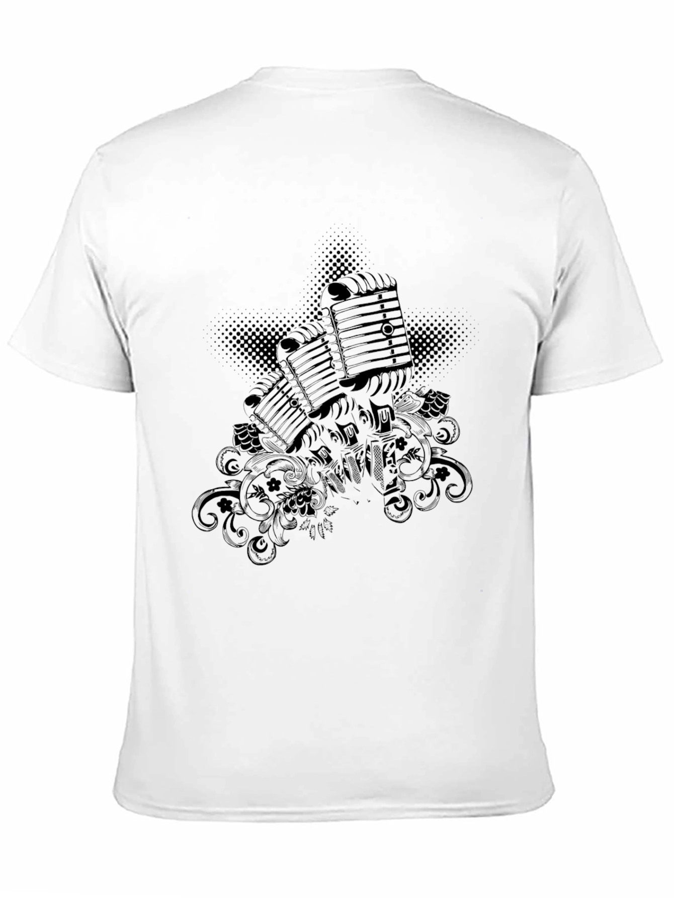 Black Vintage Microphone Graphic Black T-Shirt view 11