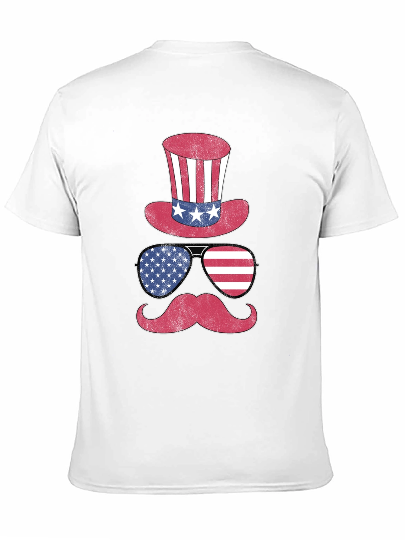 Black Patriotic Hat Glasses Mustache Men's T-Shirt view 11