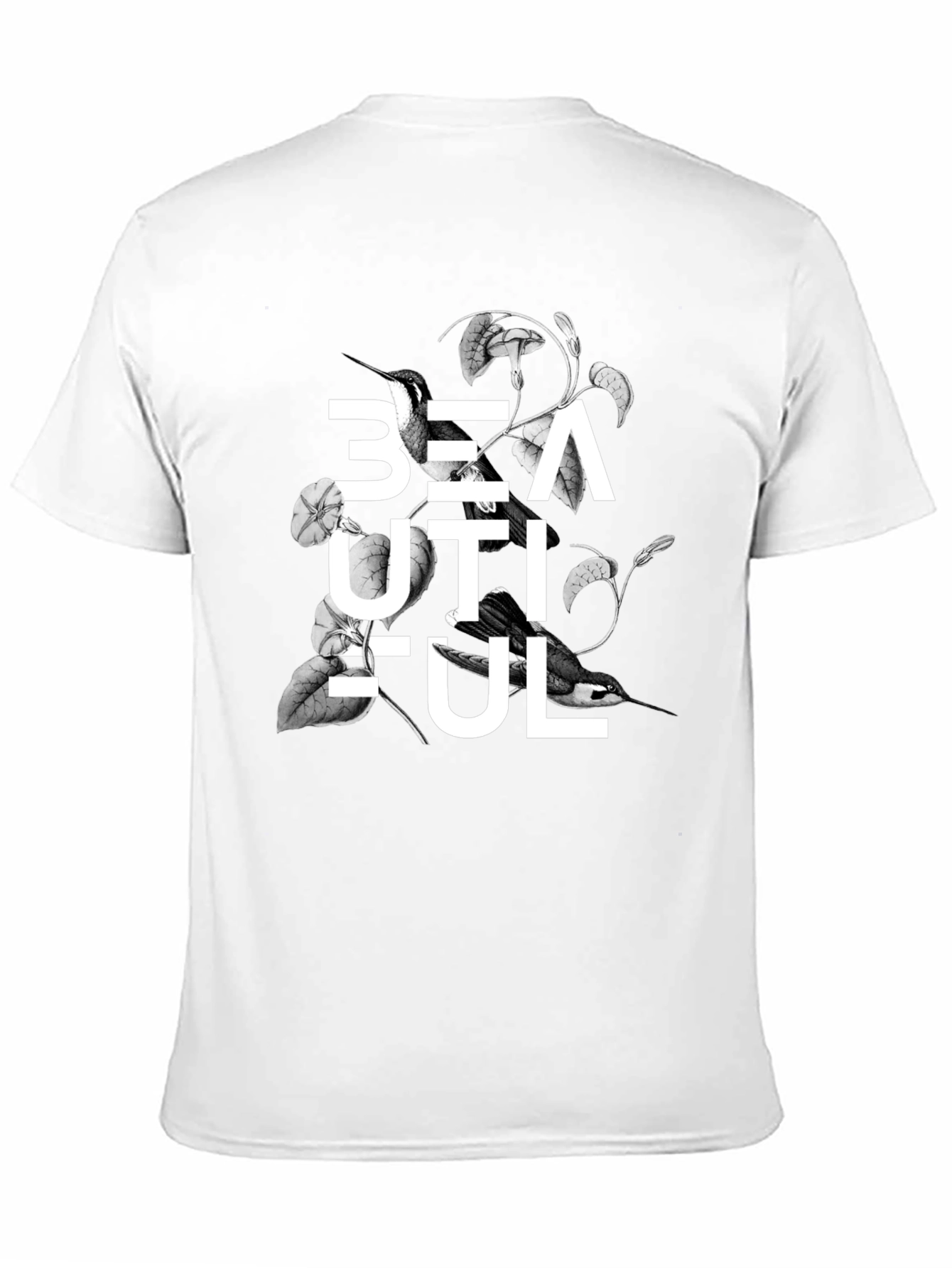 Black Beautiful Bird Floral Graphic Black T-Shirt view 11