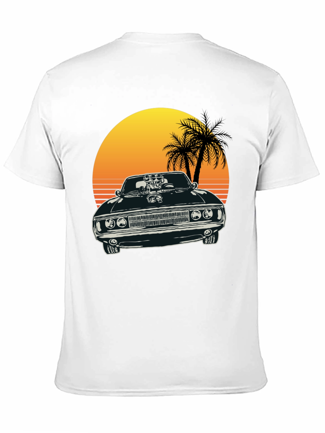 Black Muscle Car Sunset T-Shirt view 11