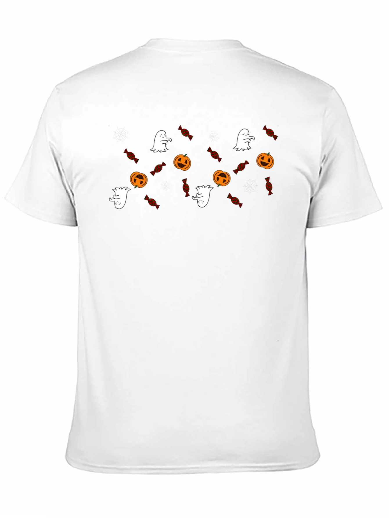 Black Halloween Ghost & Pumpkin Pattern T-Shirt view 11