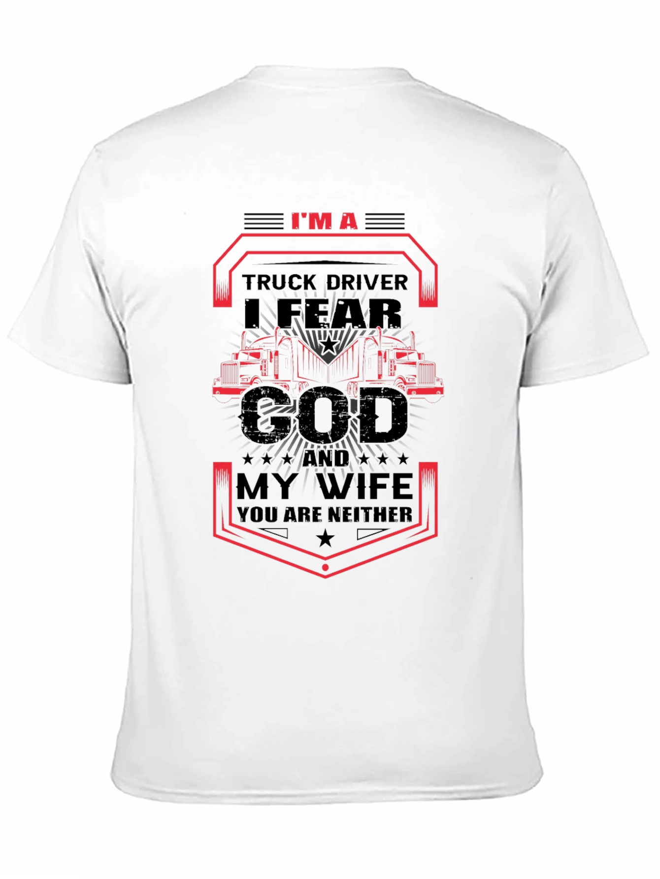Black I Fear God & My Wife Trucker T-Shirt view 11