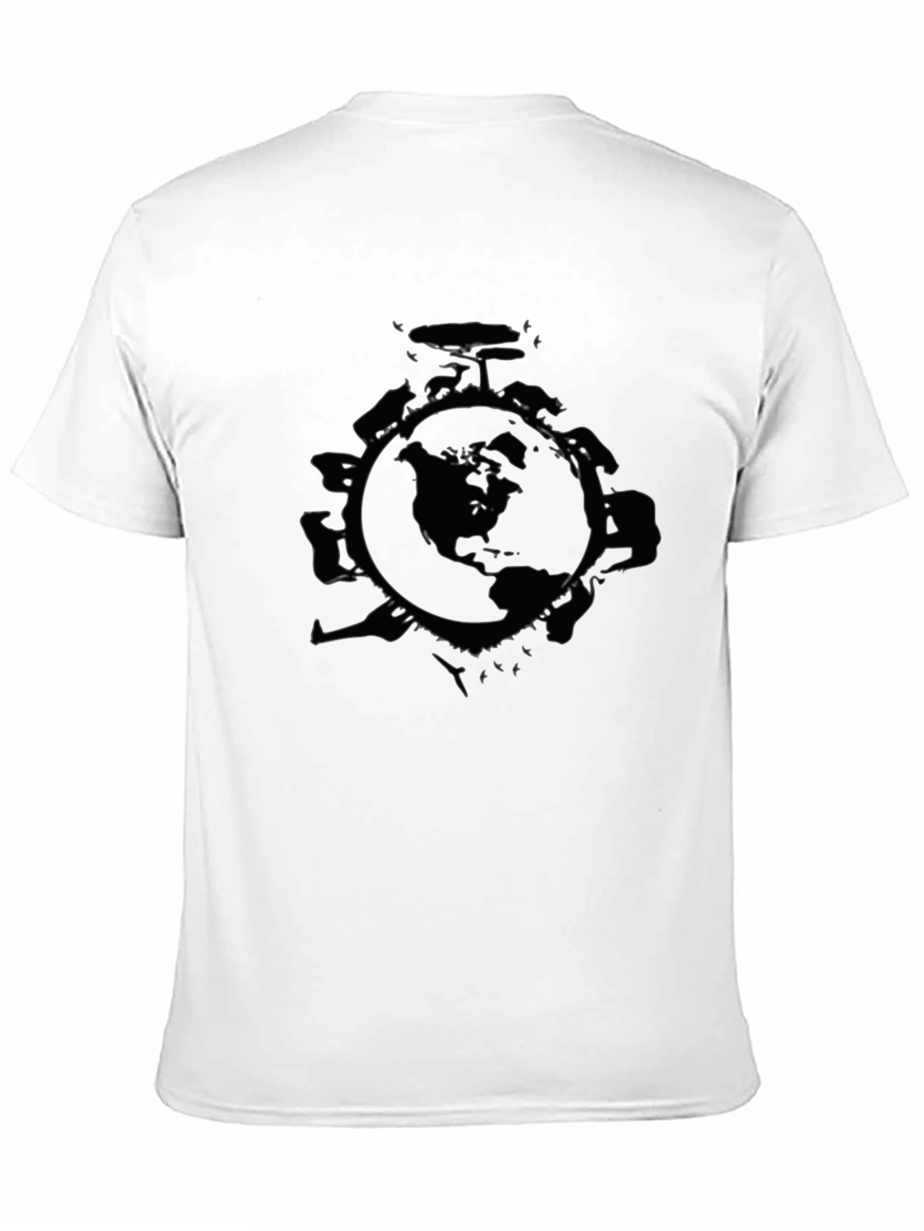 Black Globe Earth T-Shirt - Black Cotton Tee view 11