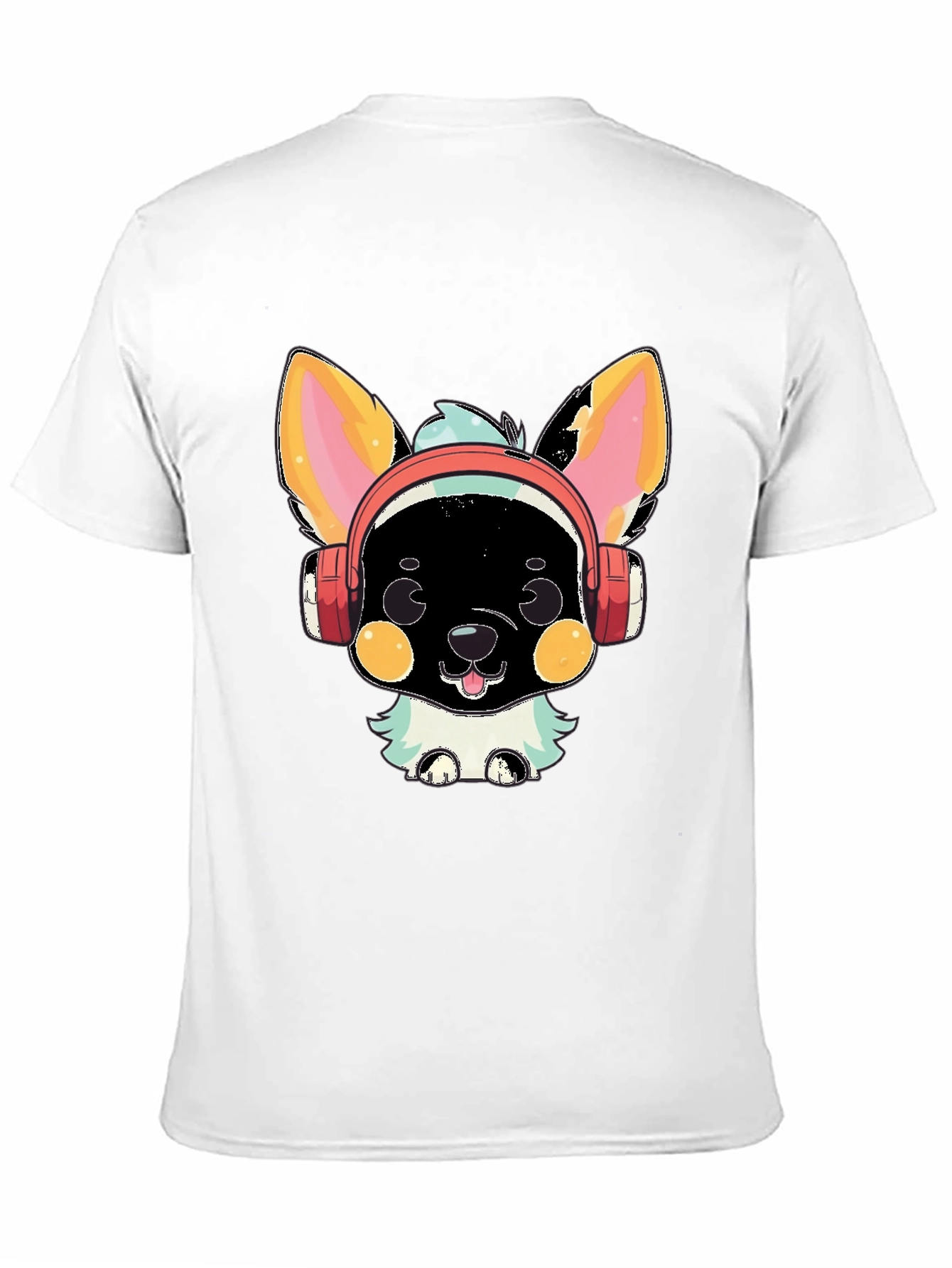 Black Cute Cartoon Animal with Headphones Graphic T-Shirt view 11