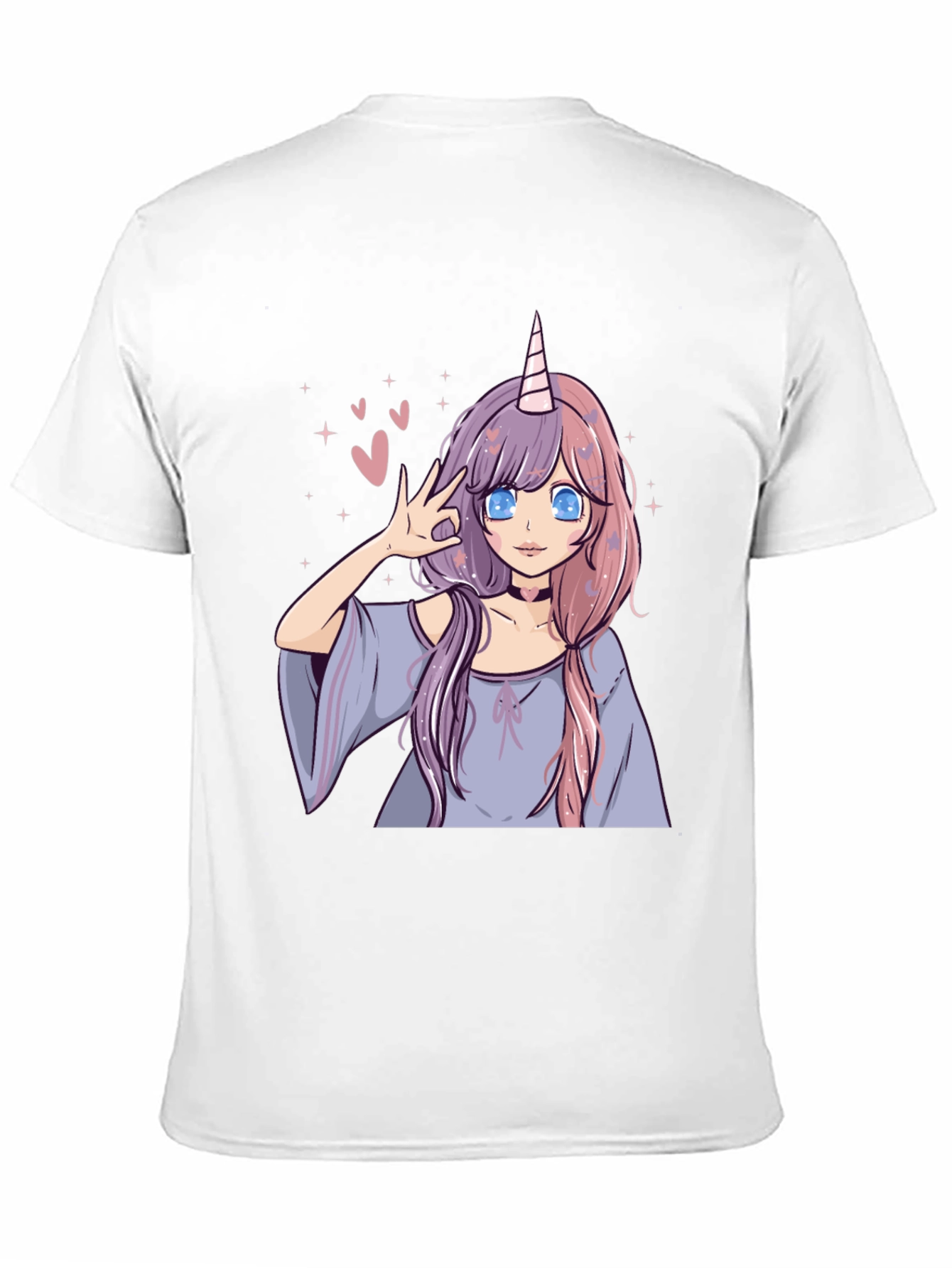 Black Anime Unicorn Girl Graphic Tee - Black Casual T-Shirt view 11