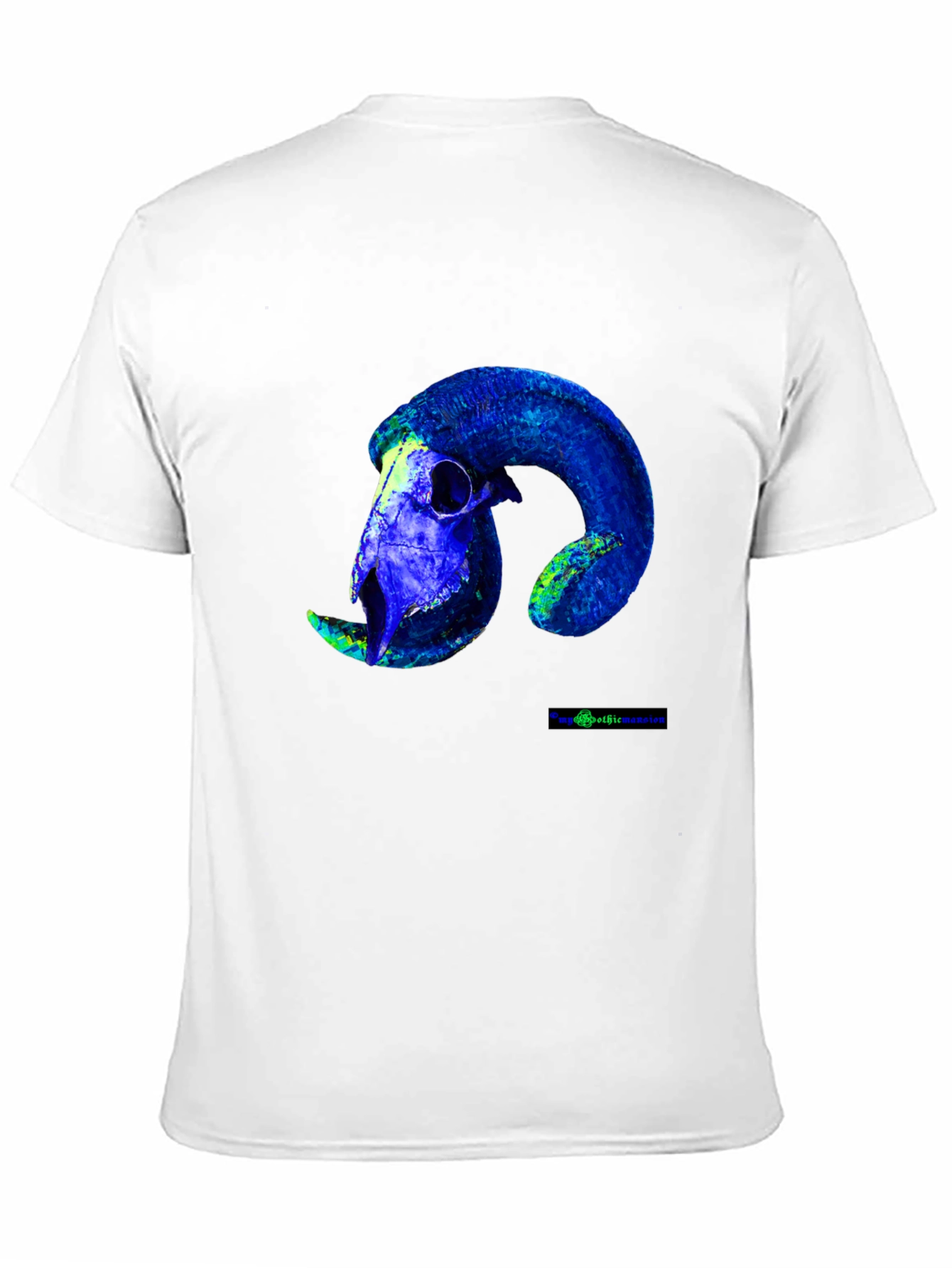 Black Ram Skull Graphic Tee - Bold Blue Design view 11