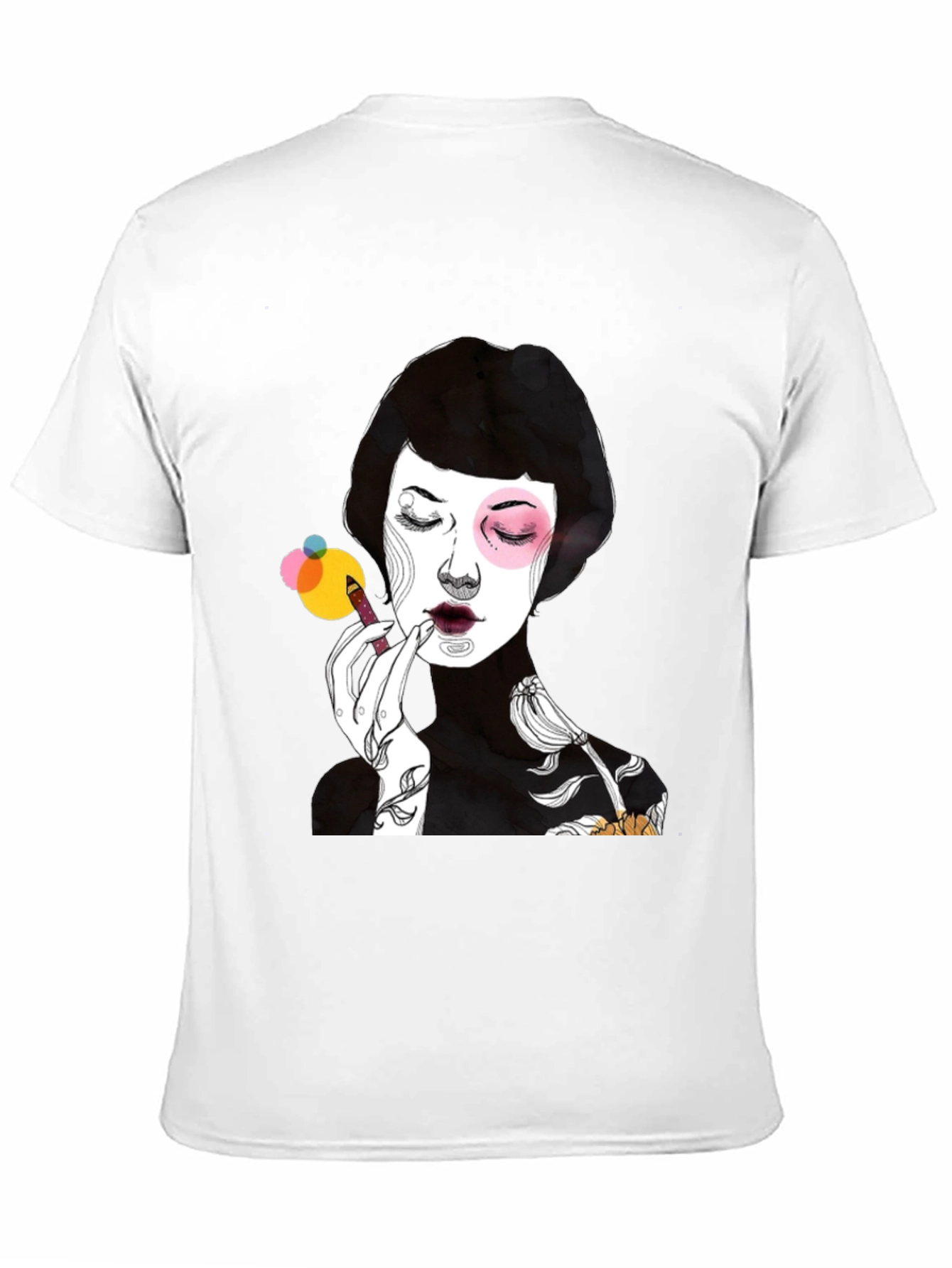 Black Graphic Print Black T-Shirt - Woman Applying Makeup view 11