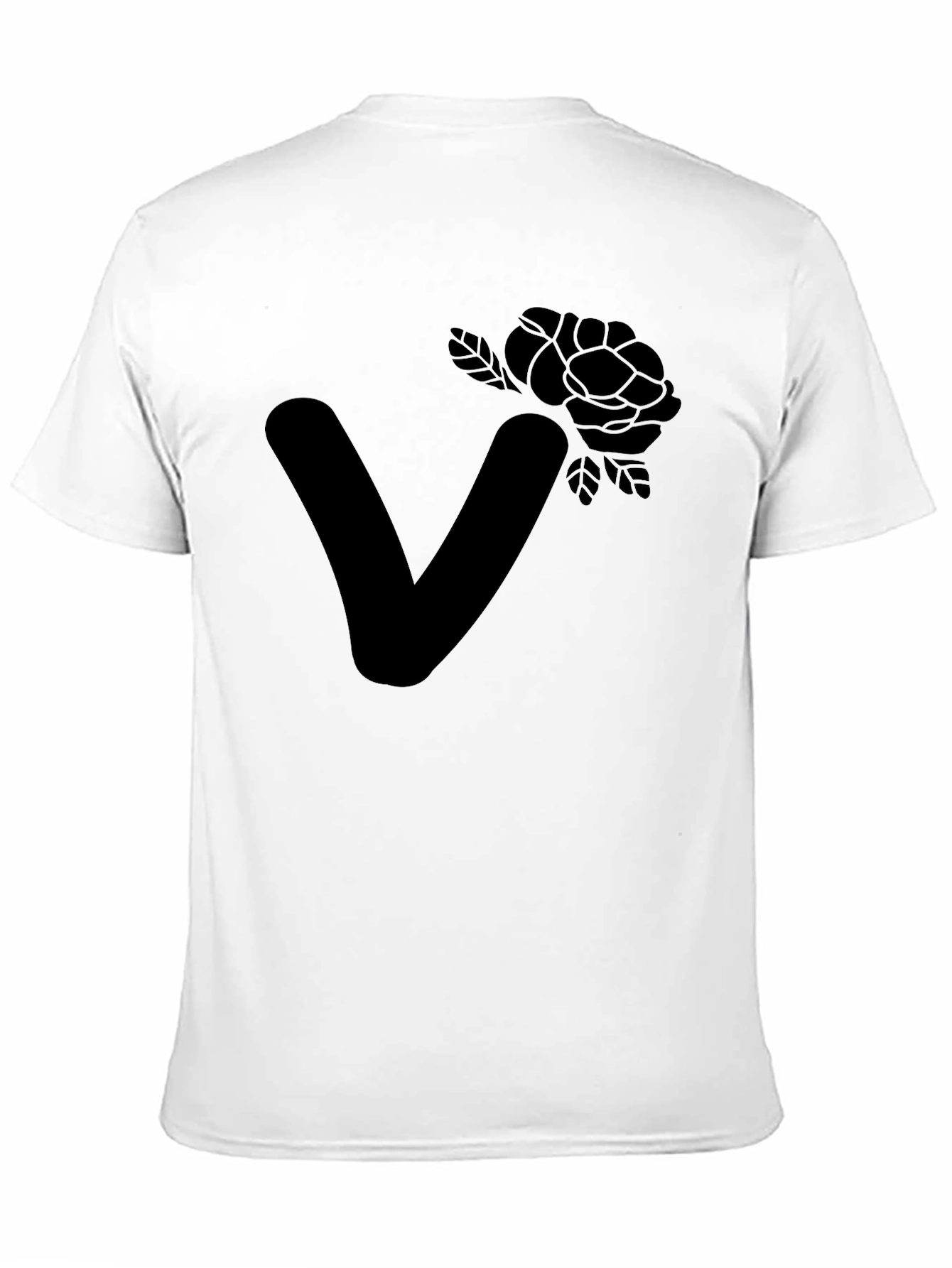 Black Stylish Black T-Shirt with Floral Letter V Design view 11