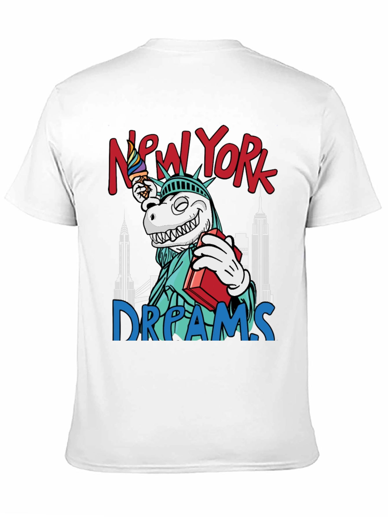 Black New York Dreams T-Shirt: Dinosaur Liberty Funny Tee view 11
