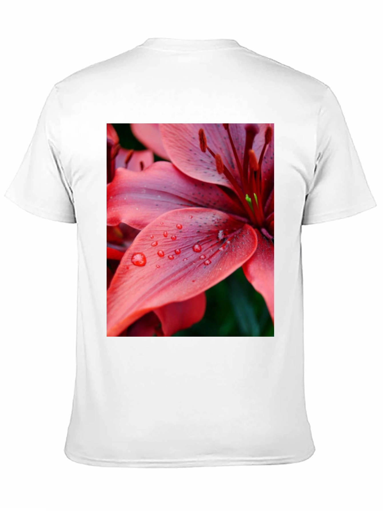 Black Floral Print T-Shirt - Red Lily Design view 11
