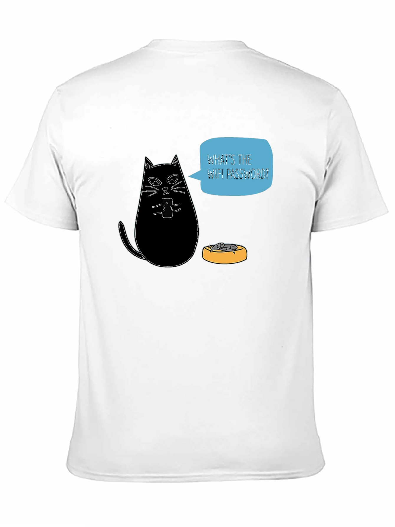 Black Funny Cat Wants WiFi Password Black T-Shirt view 11