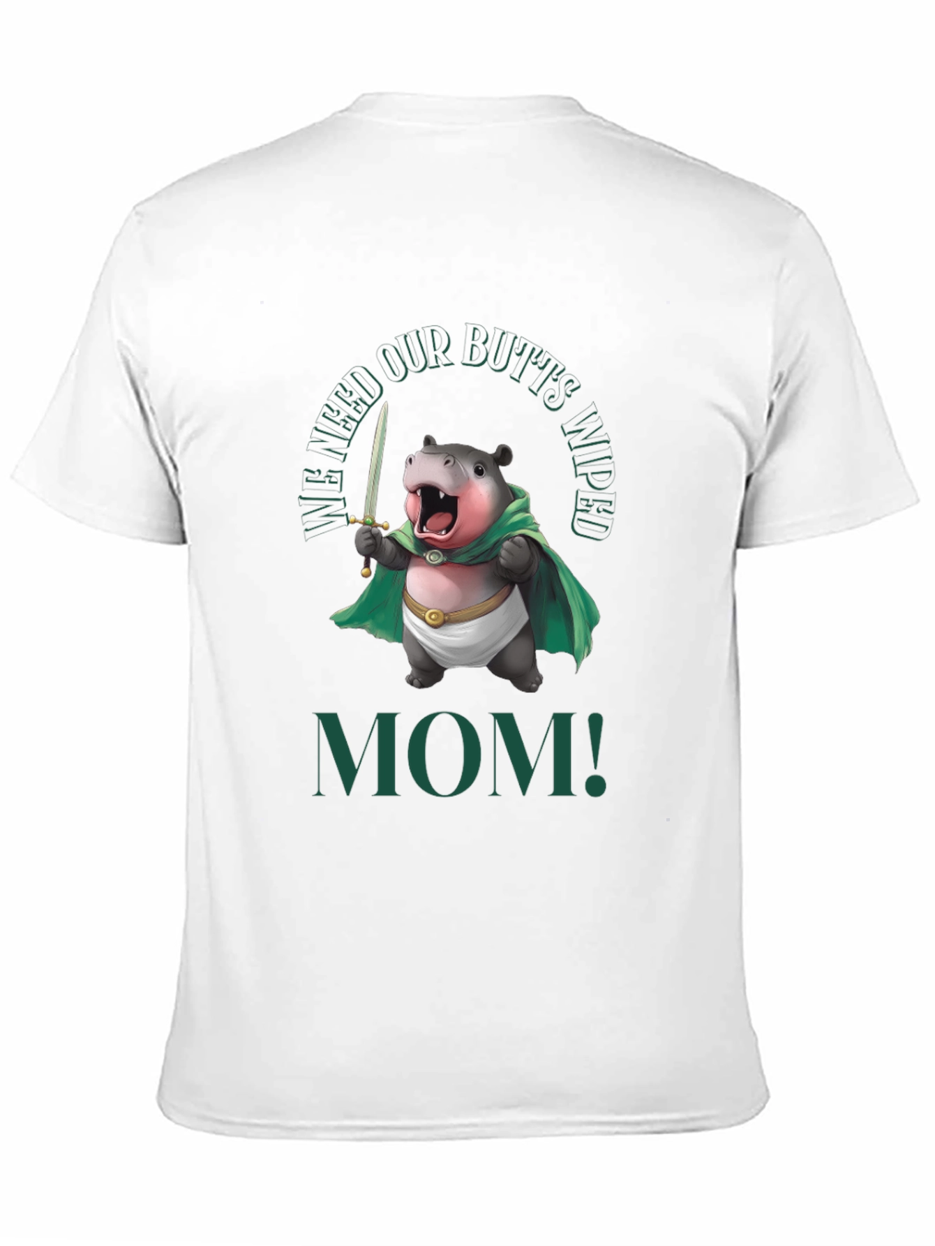 Black Funny Hippo "We Need Our Butts Wiped, Mom!" T-Shirt view 11