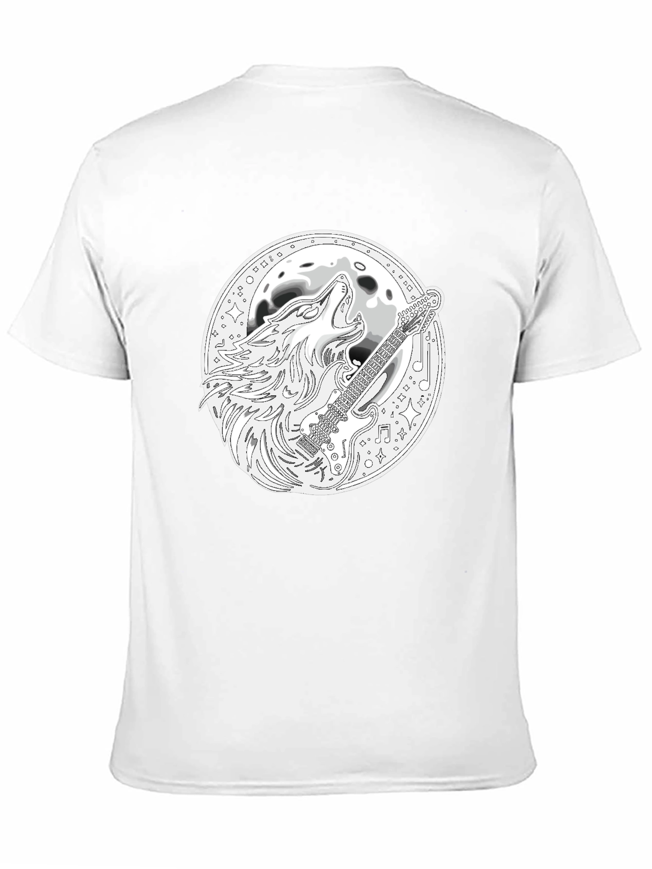 Black Wolf Guitar Moon Black T-Shirt view 11