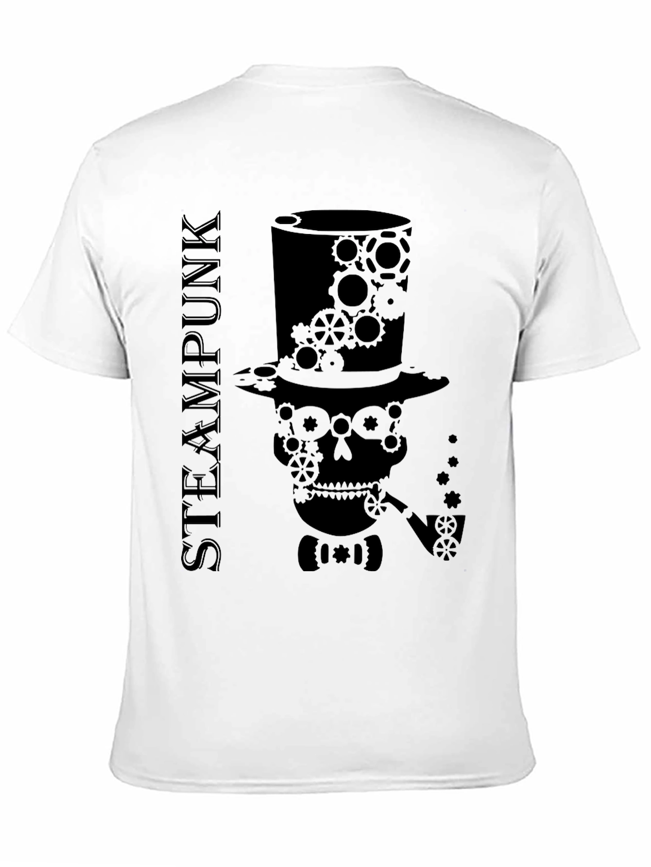 Black Steampunk Skull Gear T-Shirt - Unique Design view 11
