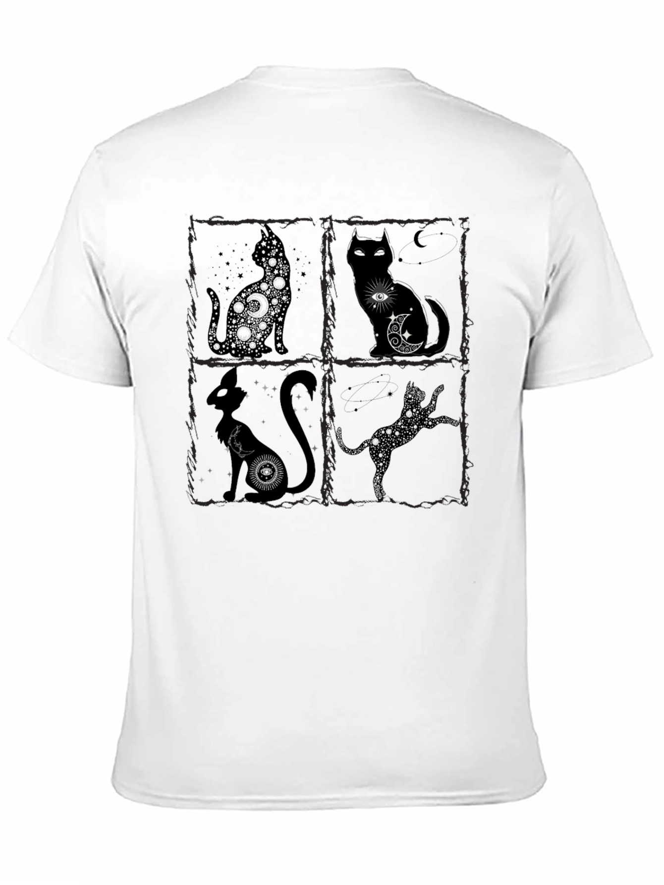 Black Mystical Cat T-Shirt - Black Crew Neck view 11