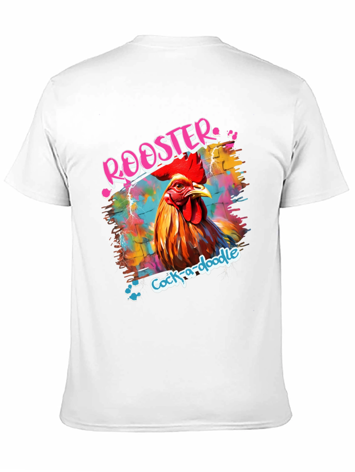 Black Rooster Graphic Tee - Men's Colorful Cock-a-doodle Shirt view 11