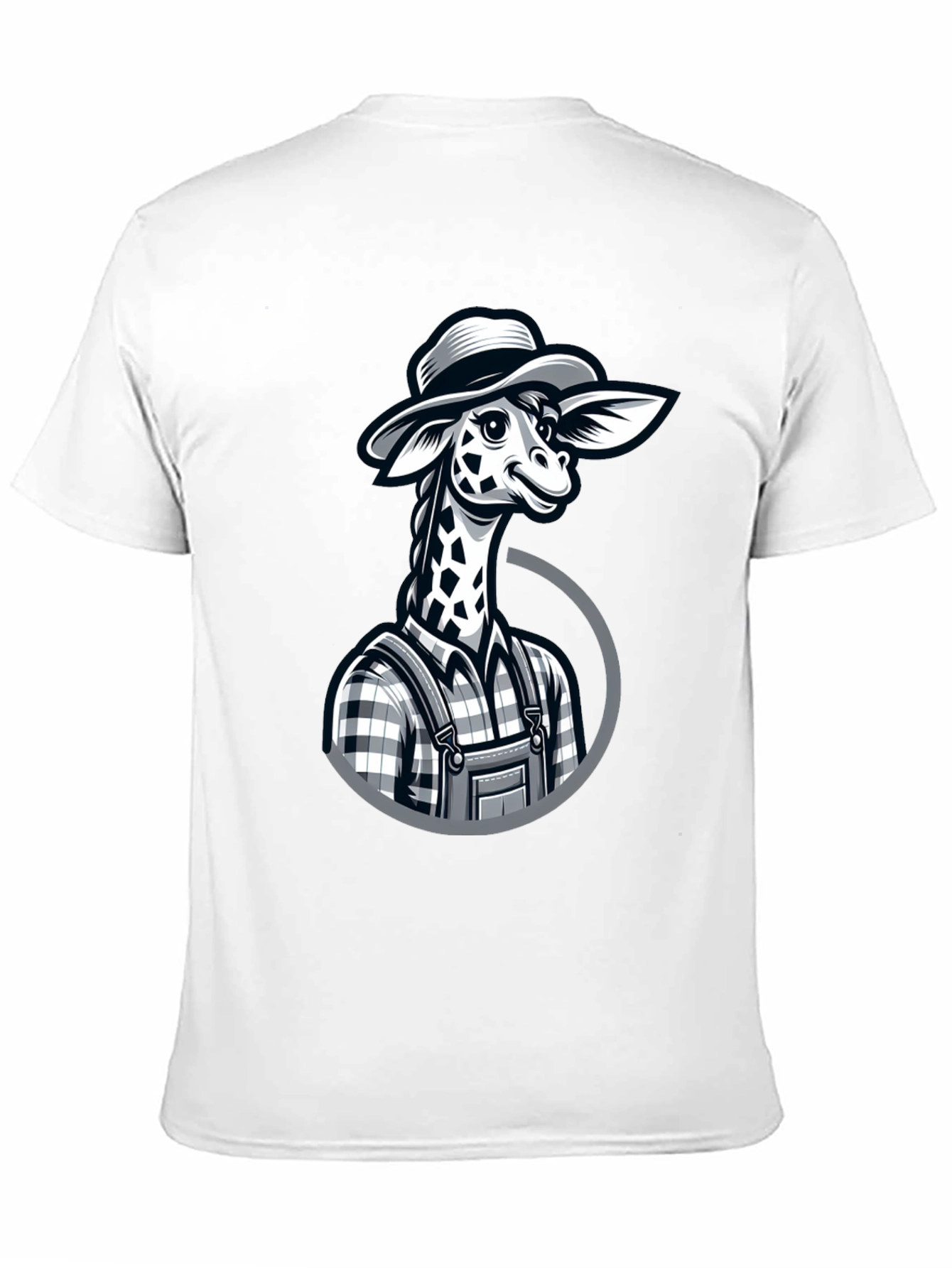 Black Giraffe Farmer Graphic Tee - Novelty Cartoon Animal Shirt view 11