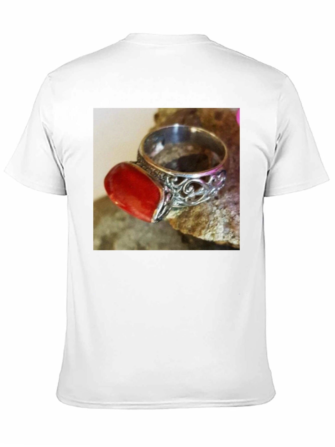 Black Coral Gemstone Ring on Black T-Shirt view 11