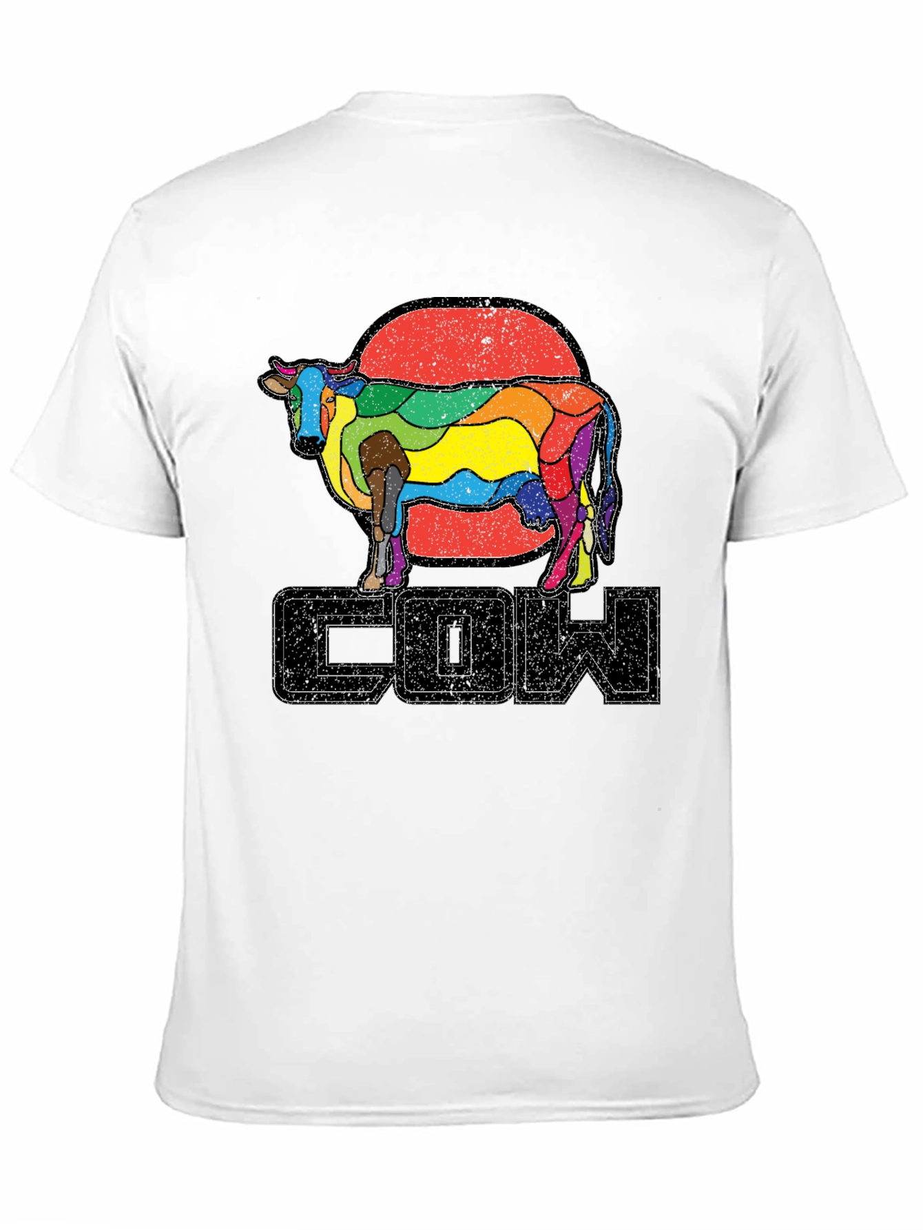 Black Retro Rainbow Cow Graphic T-Shirt view 11