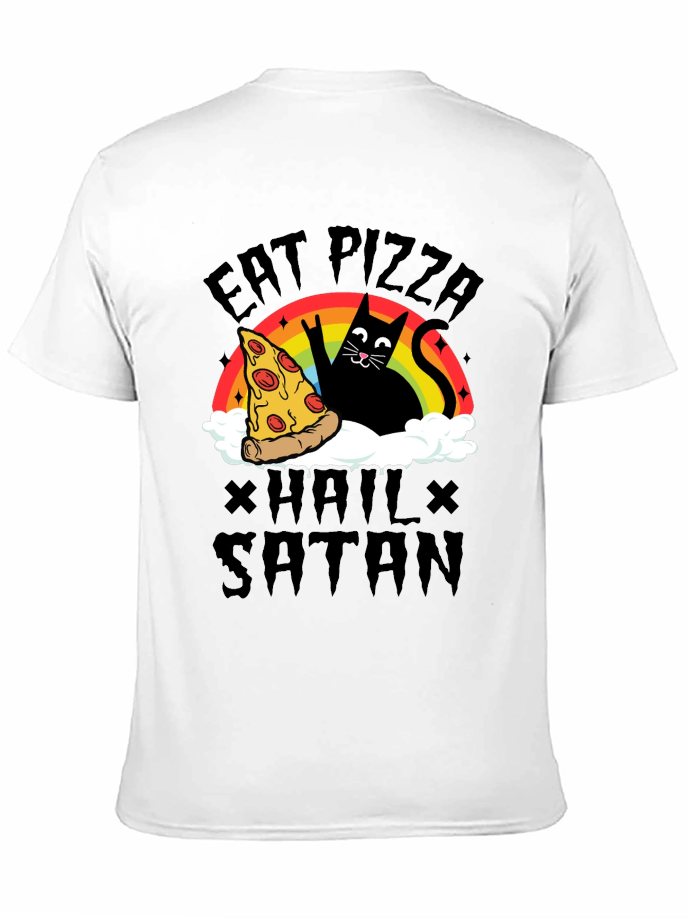 Black Eat Pizza Hail Satan Black Graphic Tee view 11
