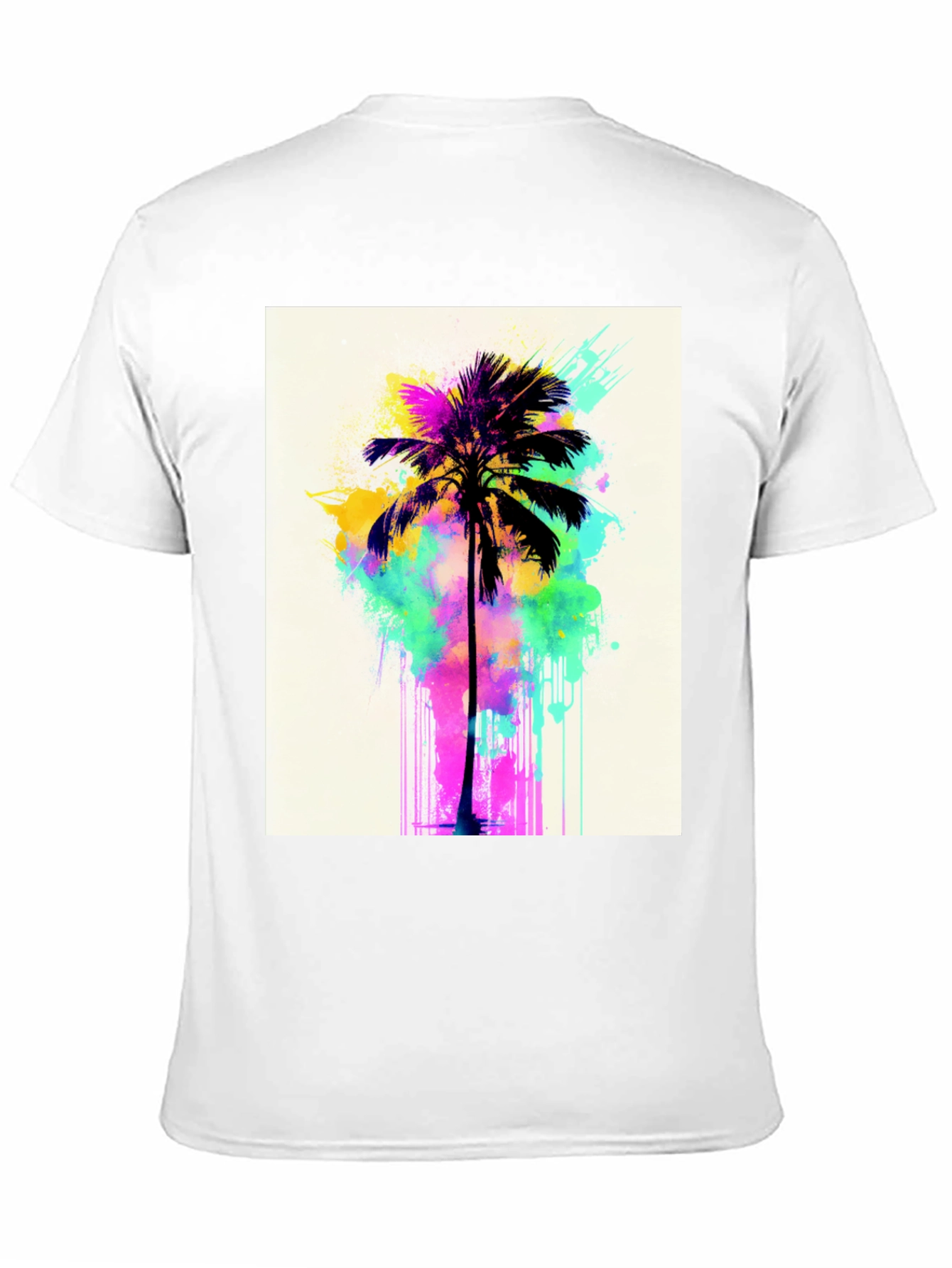 Black Vibrant Palm Tree Graphic Tee - Black Cotton T-Shirt view 11