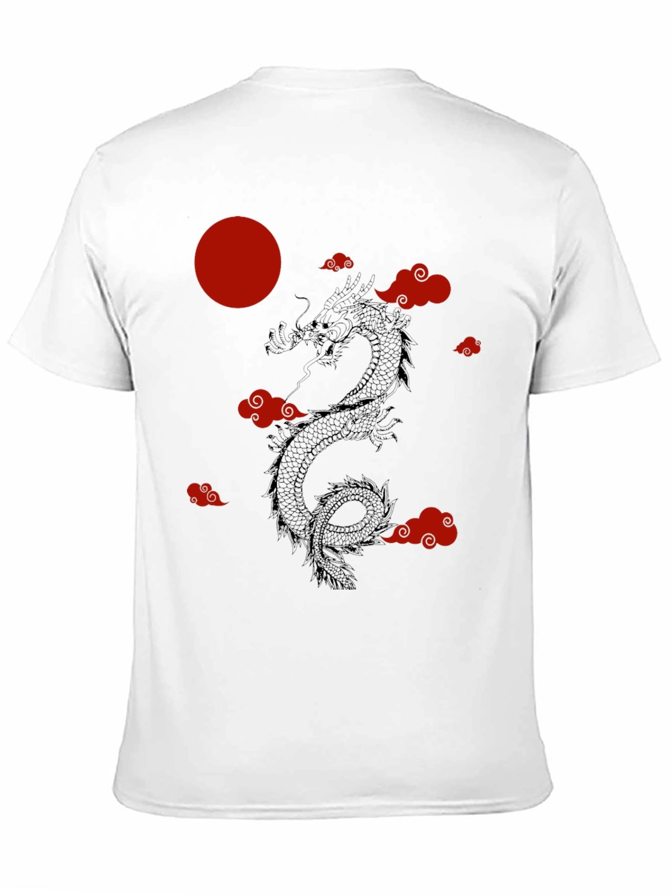 Black Dragon & Clouds Graphic Tee - Red Moon - Black Shirt view 11