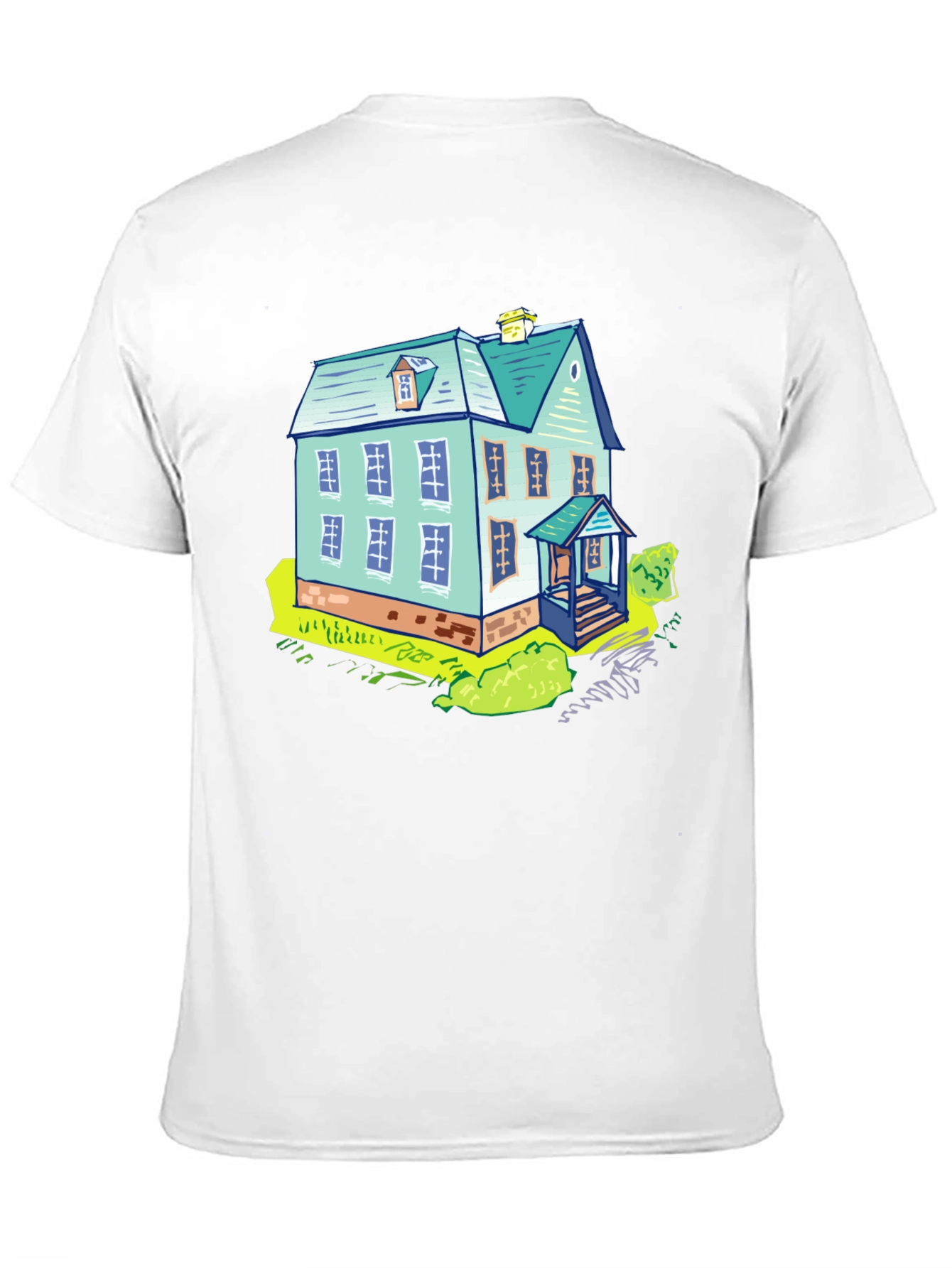 Black Cartoon House Graphic Tee - Black Cotton T-Shirt view 11