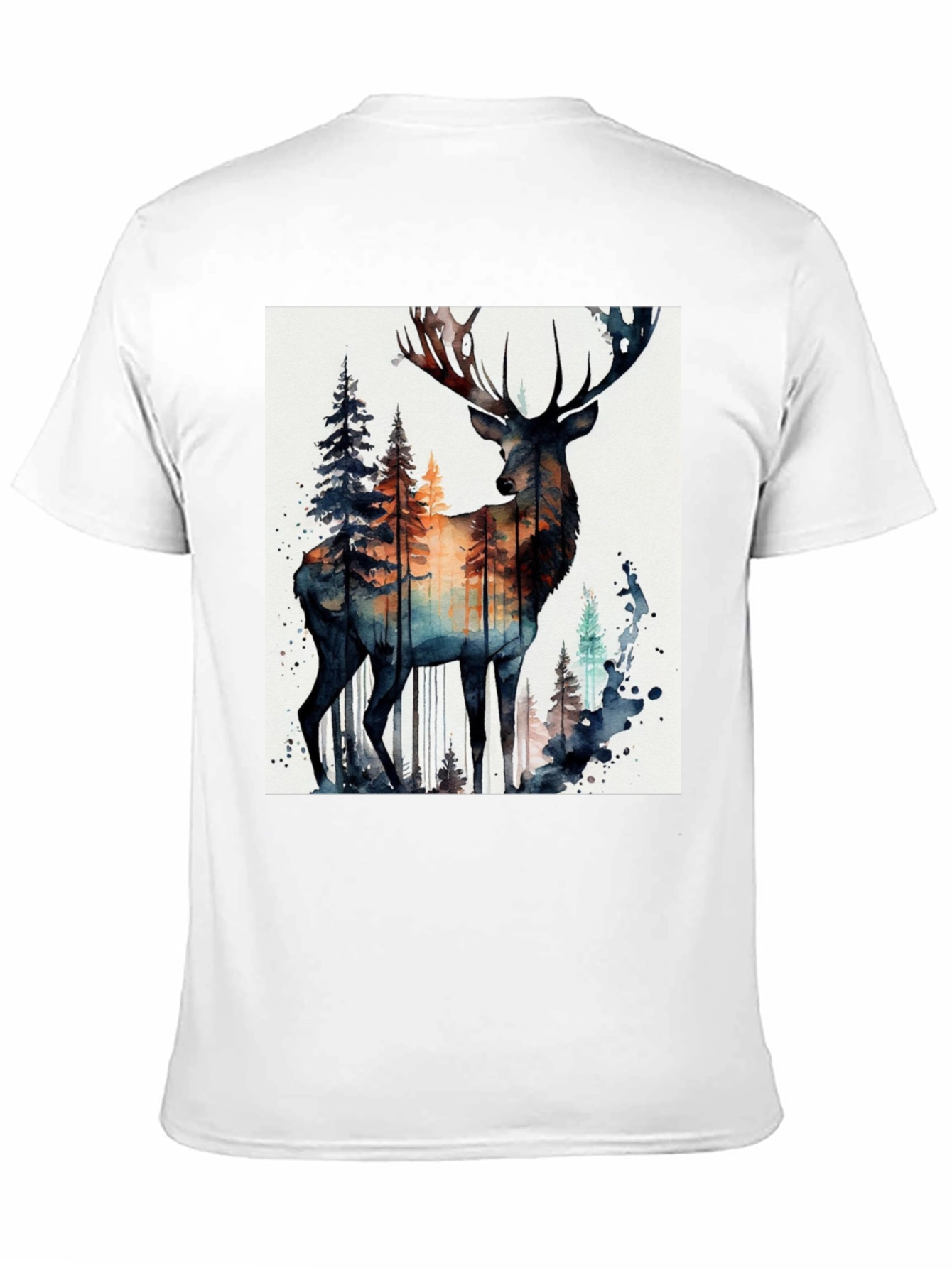 Black Deer Forest Watercolor Graphic Tee view 11