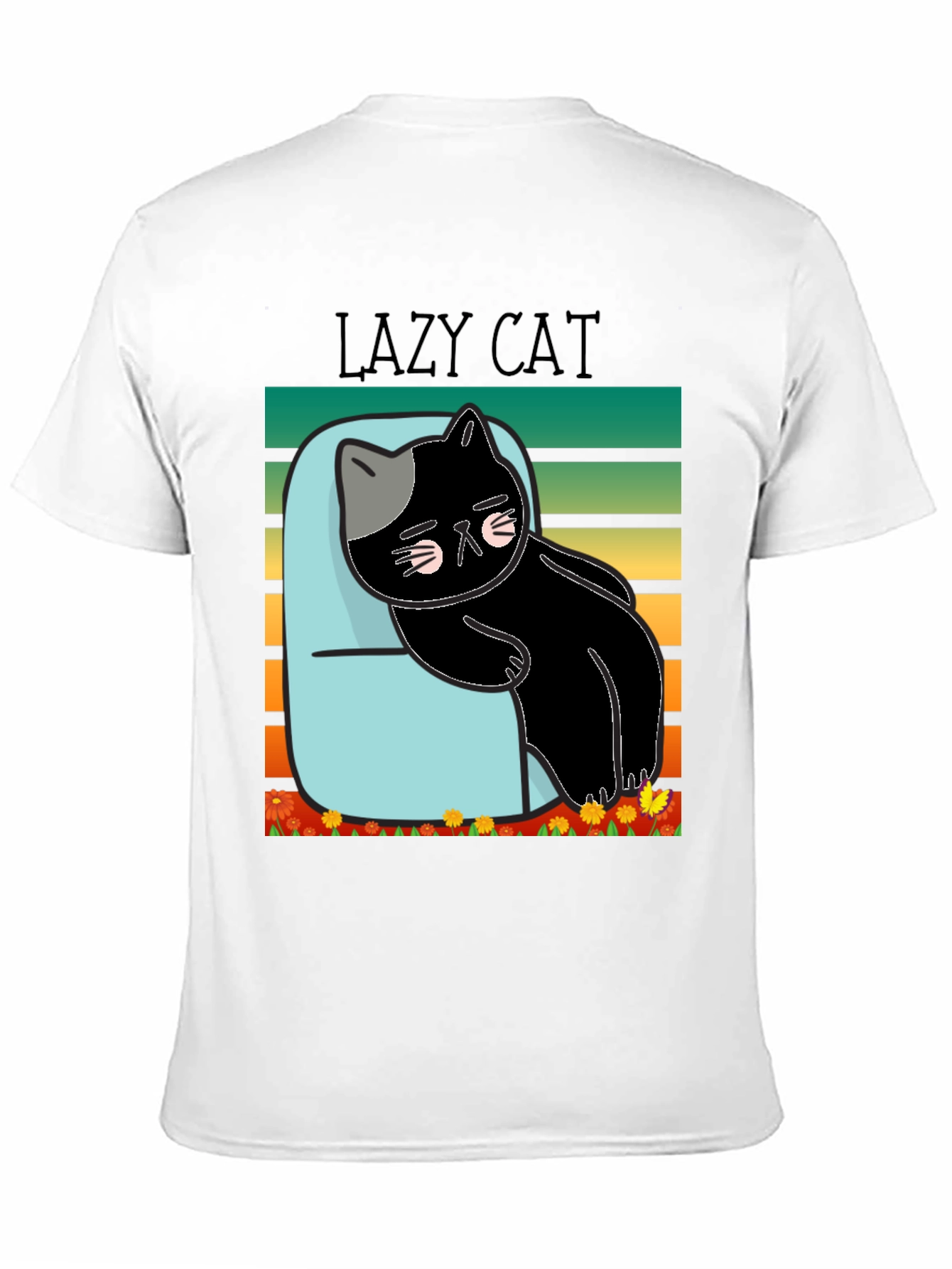 Black Lazy Cat T-Shirt - Black Cotton Tee view 11