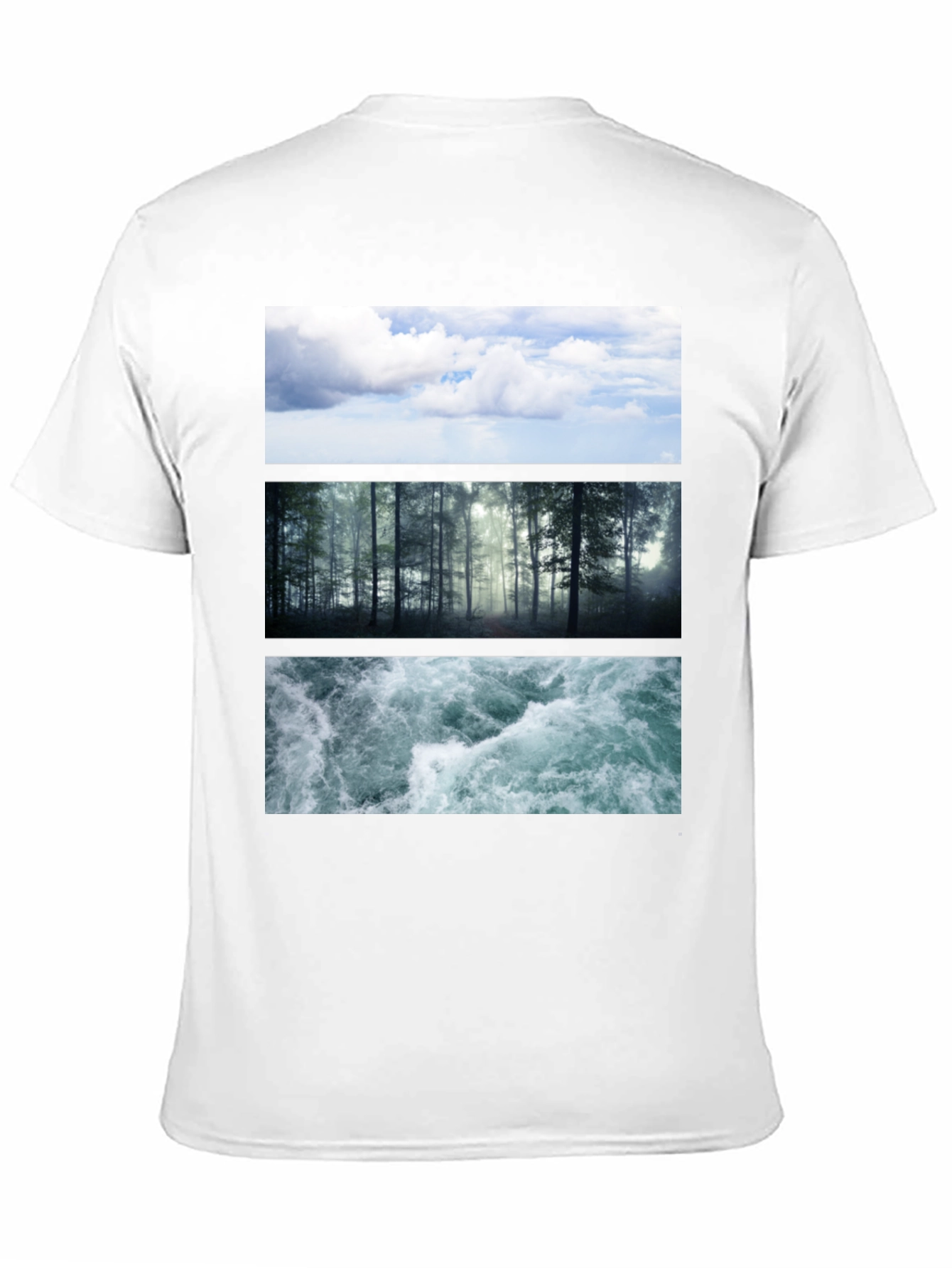 Black Nature Collage T-Shirt: Sky, Forest, Water Graphic Tee view 11