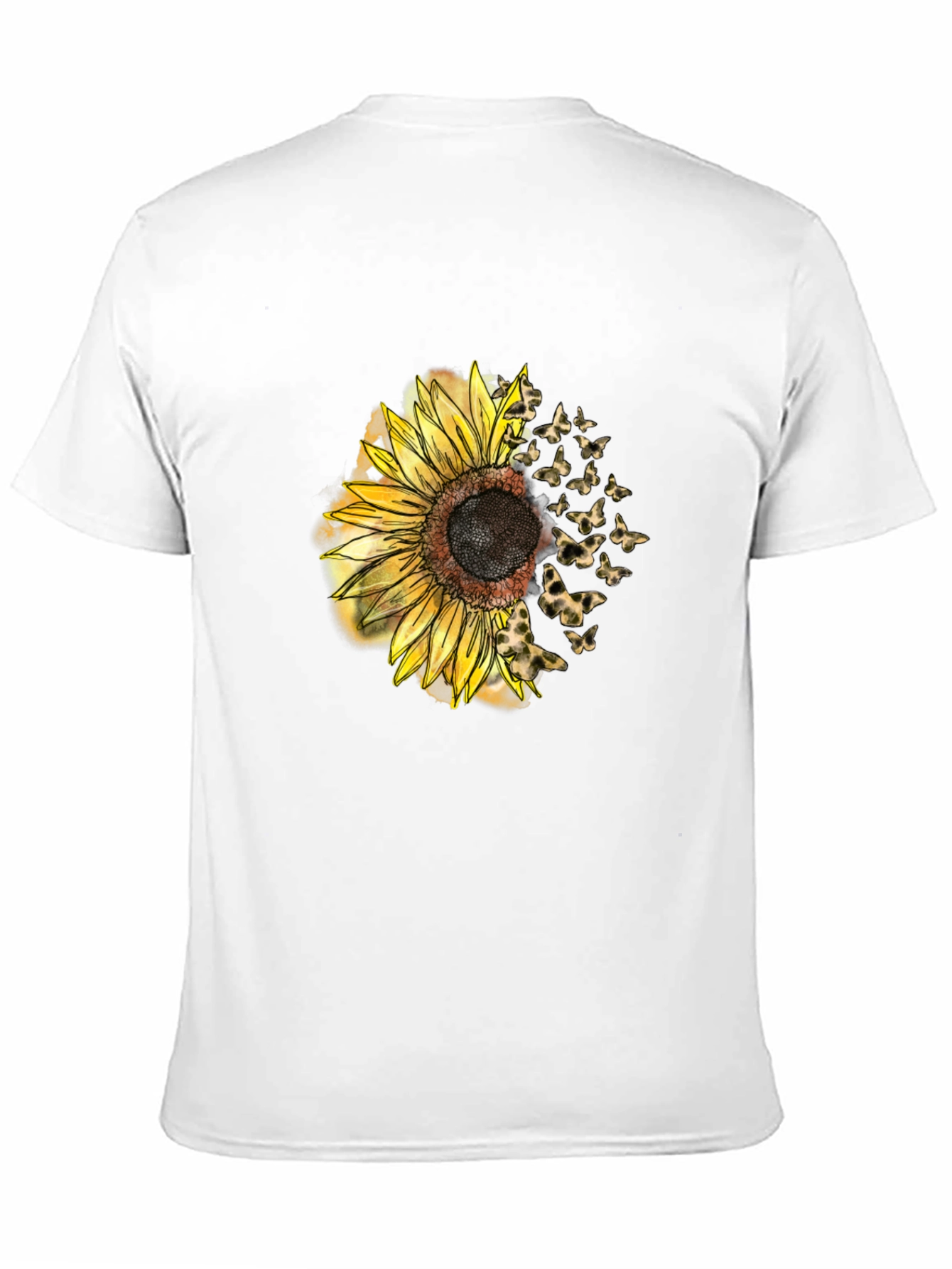 Black Sunflower Butterfly Men's Black T-Shirt view 11