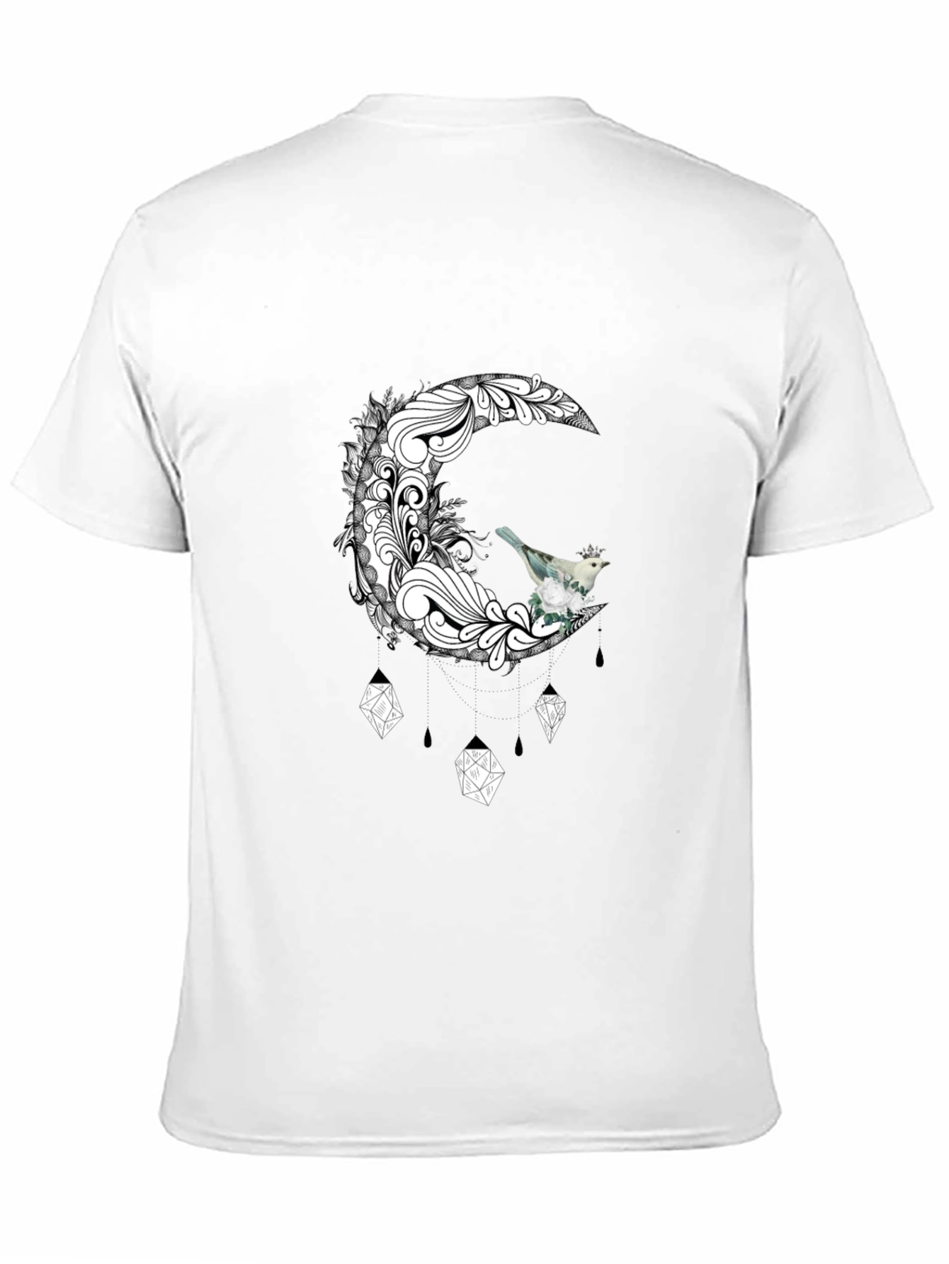 Black Black T-Shirt with Moon and Bird Graphic view 11
