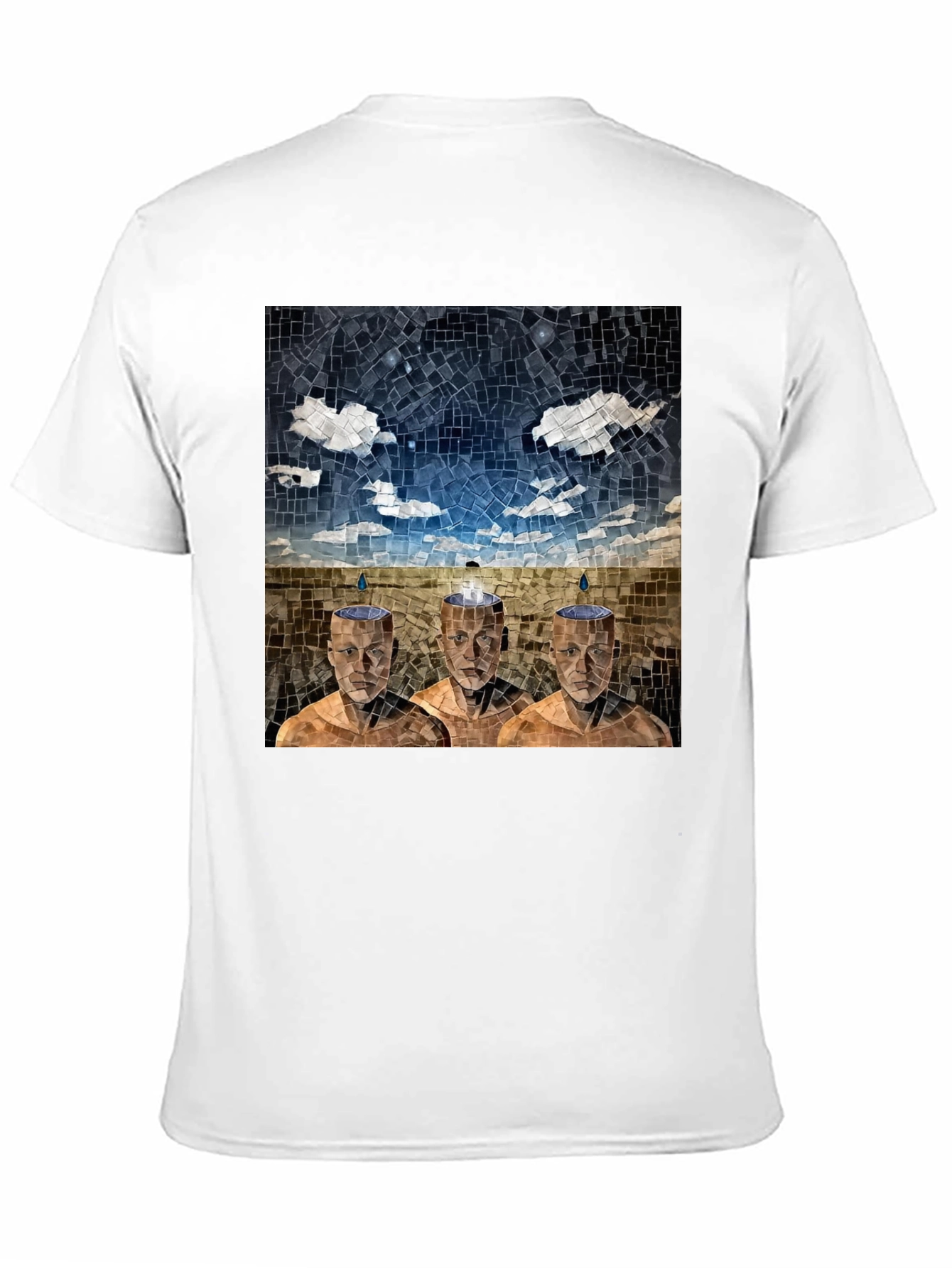 Black Mosaic Heads T-Shirt - Surreal Artistic Design view 11