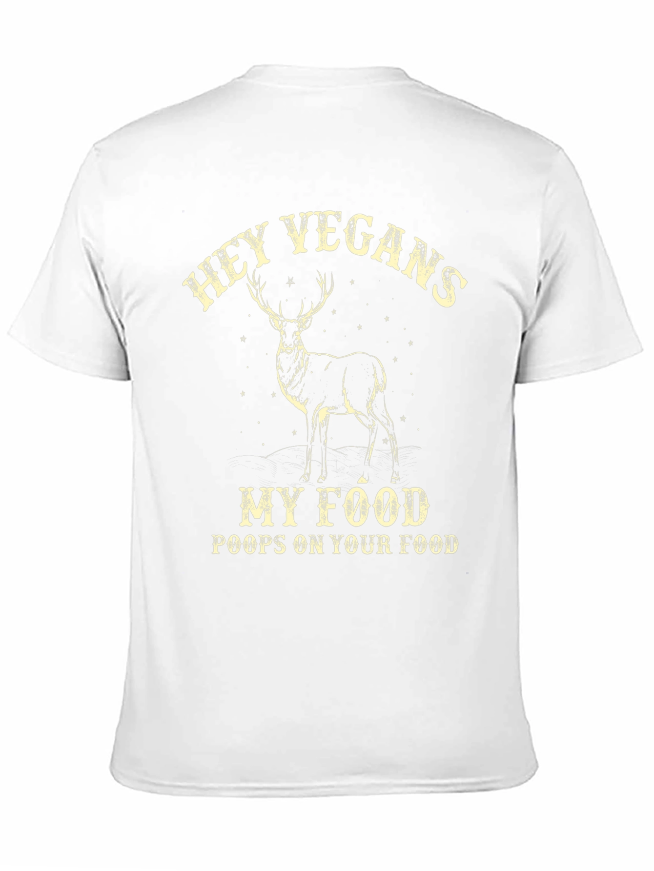 Black Hey Vegans T-Shirt - Deer 'Poops on Your Food' Black Cotton Tee view 11