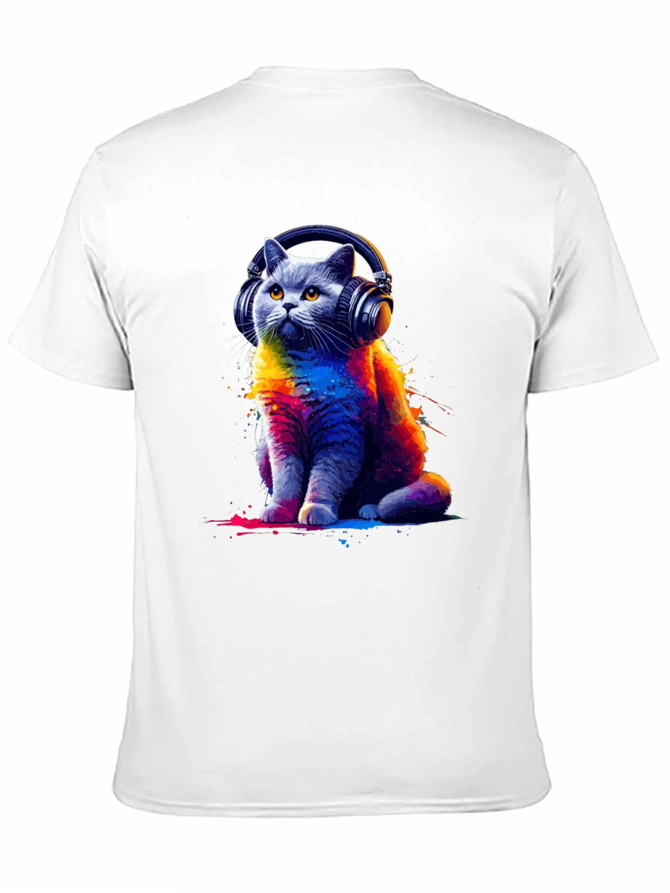 Black Cool Cat Headphones T-Shirt - Colorful Graphic Tee view 11