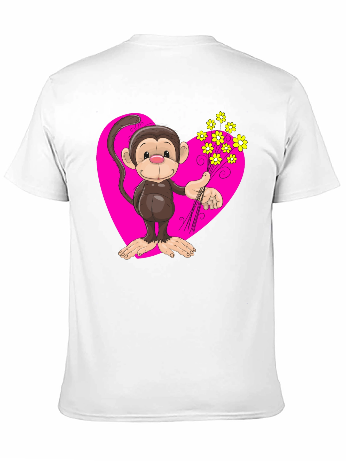 Black Monkey Love T-Shirt - Cartoon Heart Flowers view 11