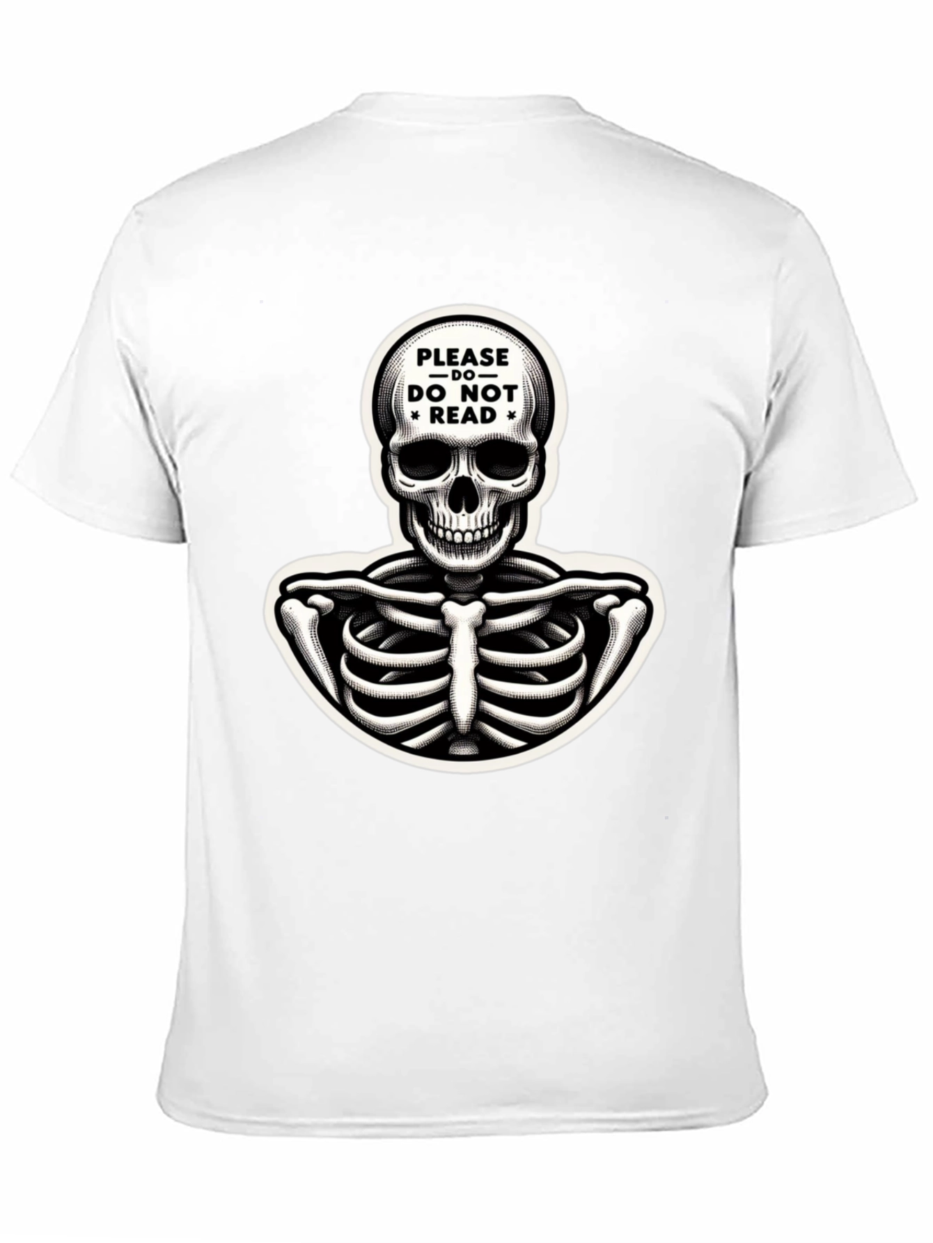Black Humorous Skeleton Graphic Tee - "Please Do Not Read" view 11