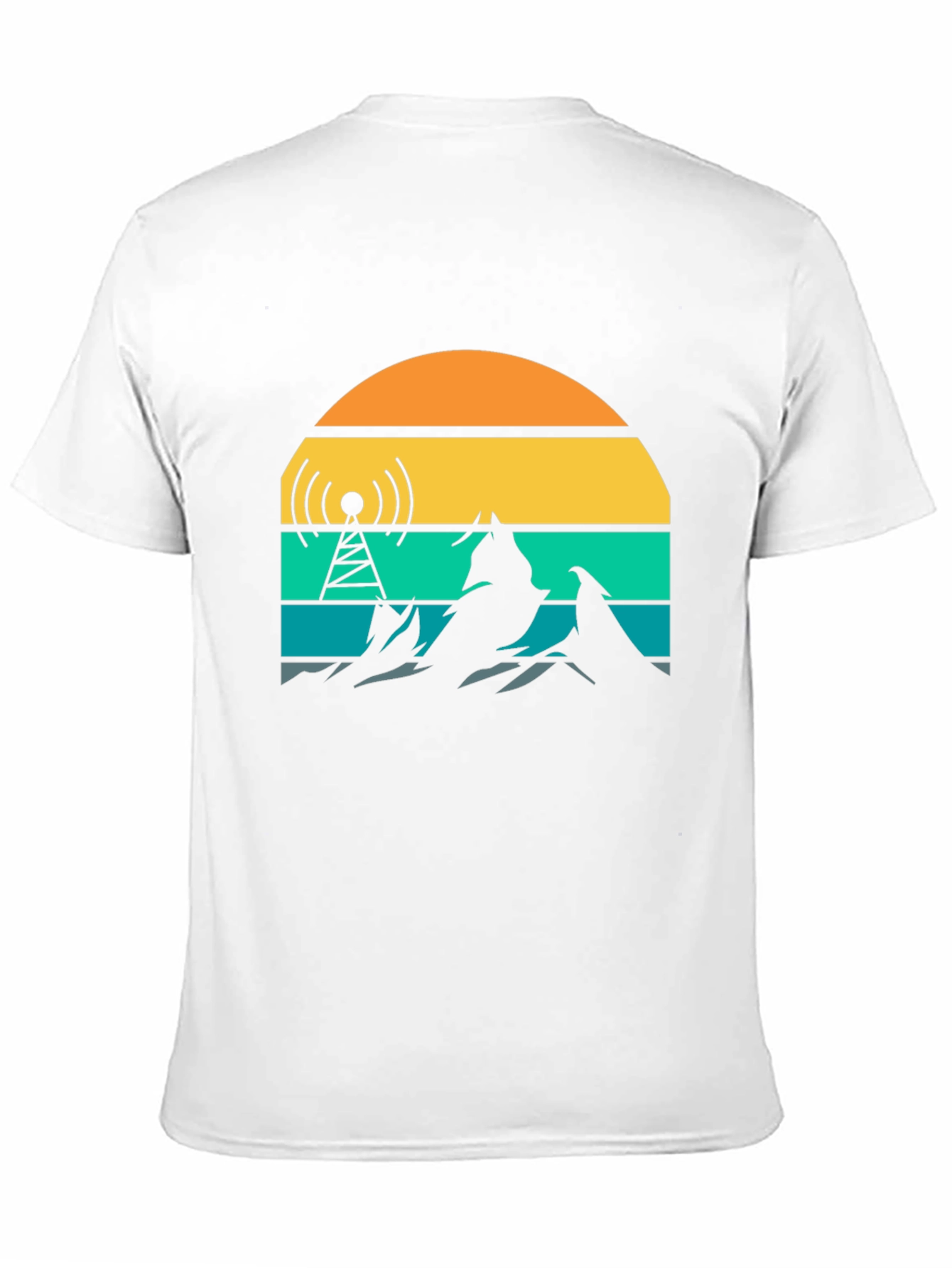 Black Retro Sunset Mountain Radio Tower T-Shirt view 11