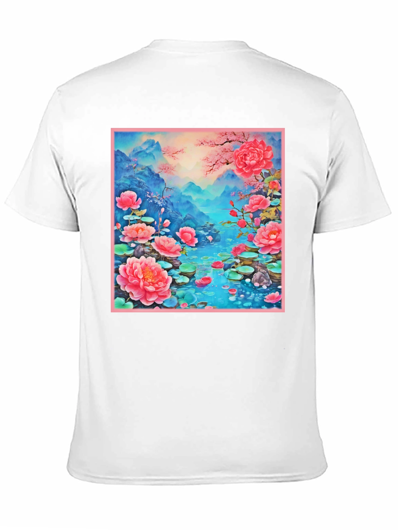 Black Floral Lotus Lake Graphic Tee - Unique Design view 11