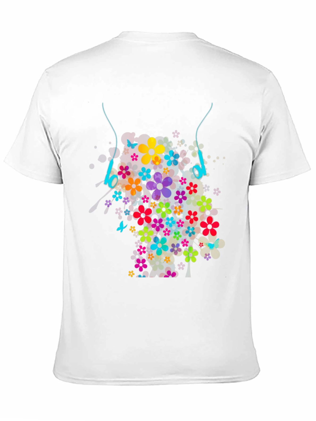 Black Floral Headphones Graphic T-Shirt view 11